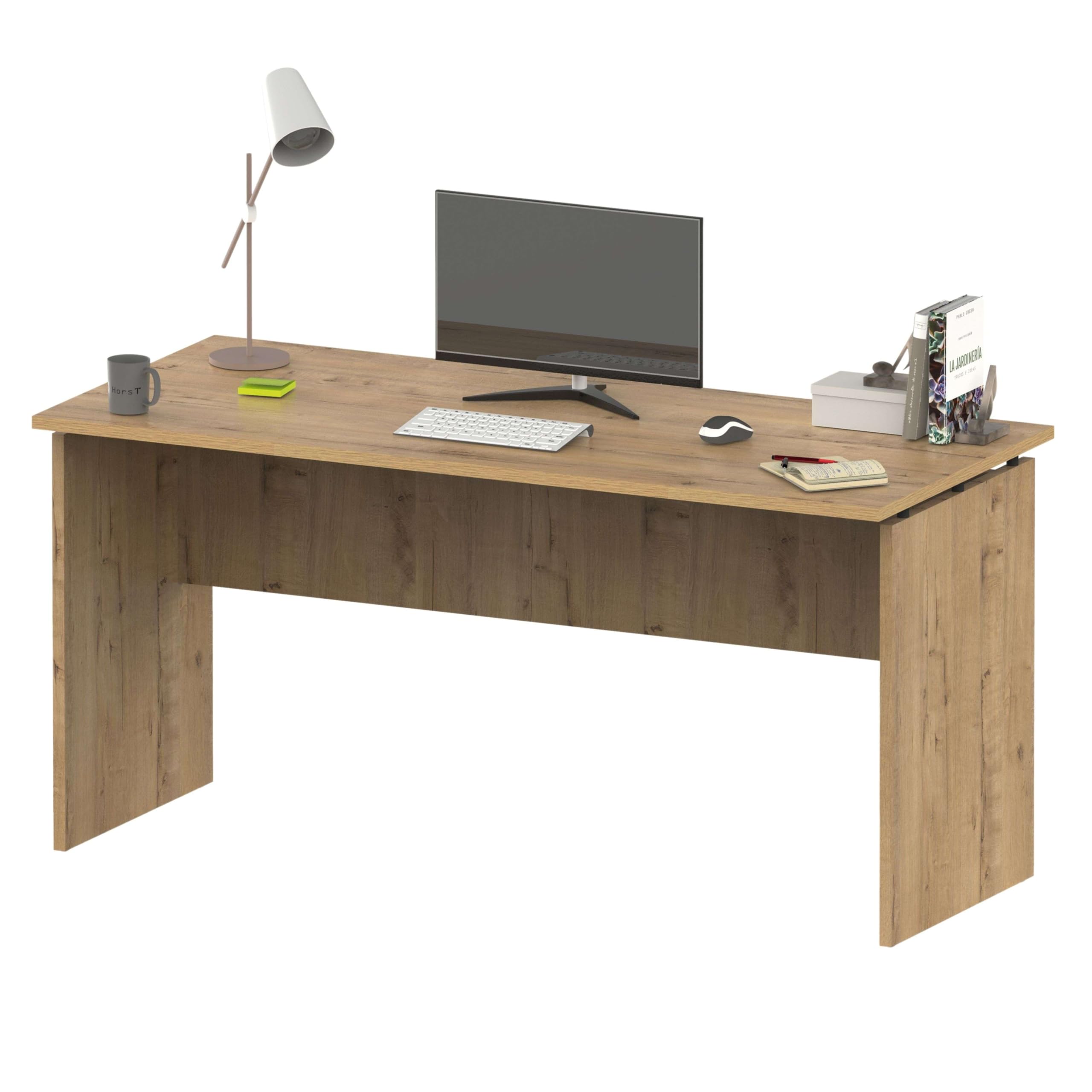 Muebles Pitarch | Mesa Despacho, Escritorio grande de Estudio de Ordenador, Oficina, Roble Gold, 76x155x68cm (alto x ancho x fondo) Moderna modelo Rívoli