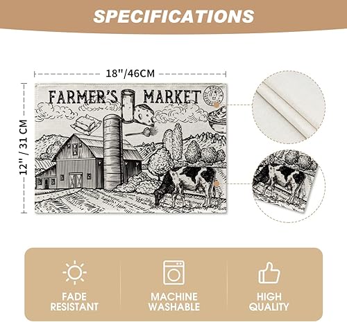 Miniatura 6 de Artoid Mode Juego de 4 manteles individuales Tractor Milk Farm de 12 x 18 pulgadas, manteles de mesa de otoño para fiestas, cocina, comedor