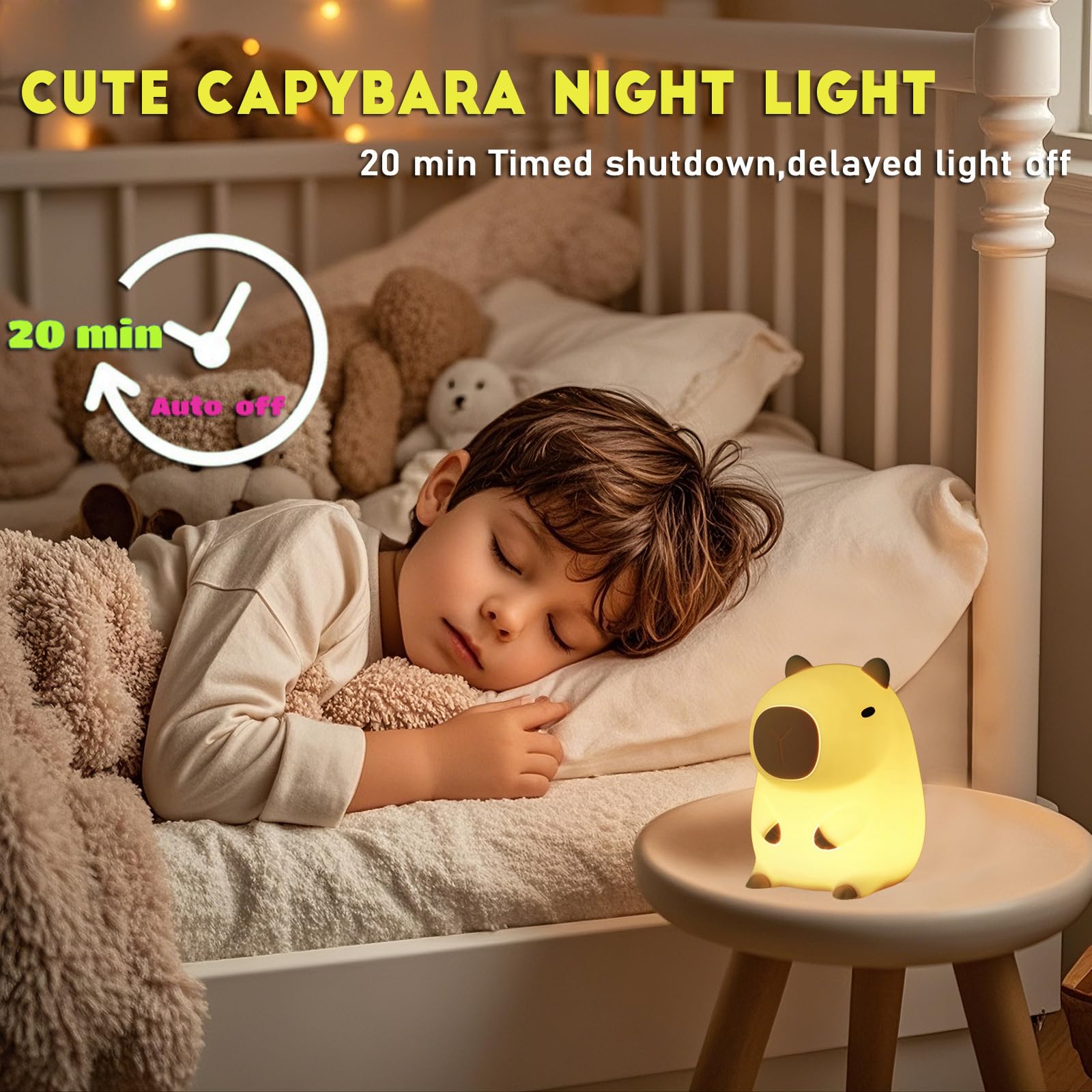 Cute Capybara Night Light,LED Squishy Animal Night Lamp,Soft Silicone Novelty Nightlight,Kids Funny Capybara Lamp Gifts,2 Level Dimmable Boys Girls Light Up Room Décor Rechargeable Touch Lamp