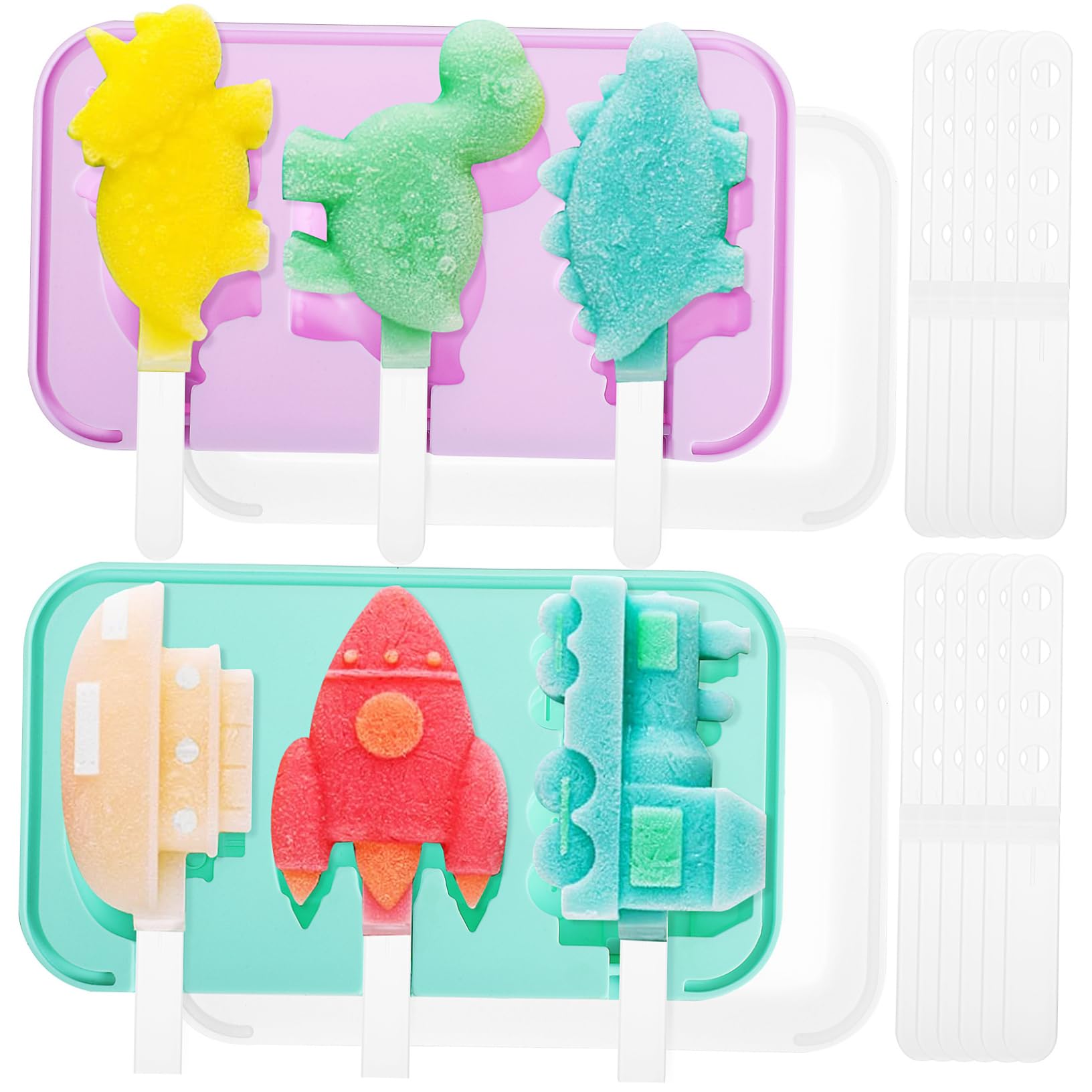 SHOWERORO Lot De 2 Moules À Glace En Silicone Pour Garçons Et Filles Modèles De Véhicules Animaux Couvercles