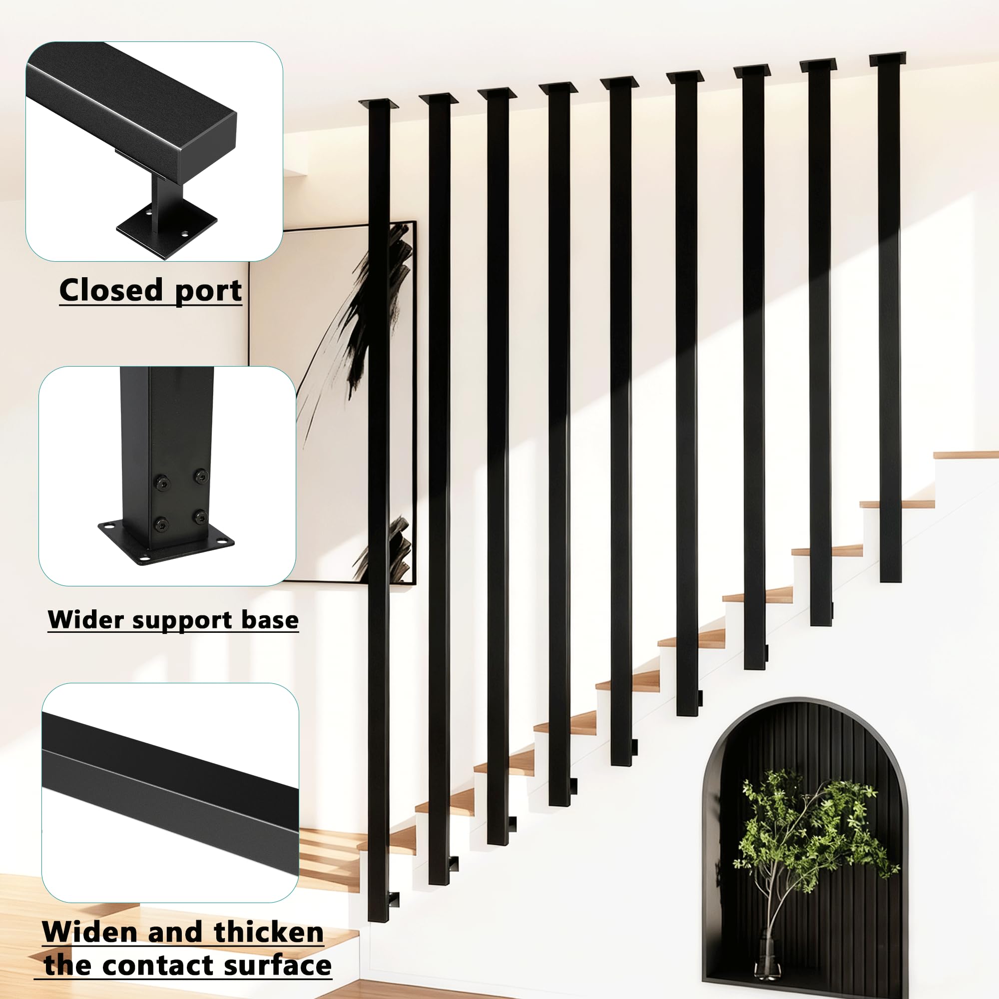 Treppengeländer Innen Außen, Handlauf Geländer Treppe Metall Schwarz, L Form Matt Geländerpfosten, Wandhandlaufe, Handläufe für Treppen Spleißbar, Treppenhandlauf für Dachböden Decke Flure160cm/62.9IN