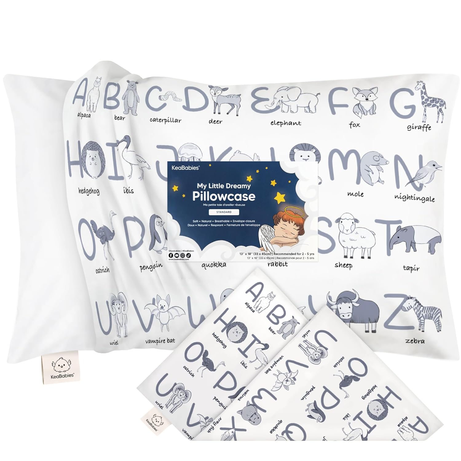 KeaBabies Toddler Pillowcase 13″x18″ – Organic Cotton Toddler Pillowcase for Kids, Boys, Girls, Soft & Durable Cotton Cover for Miniature Sleepy Pillows, Cute Colors, Pillow Sold Separately(Alphamals)