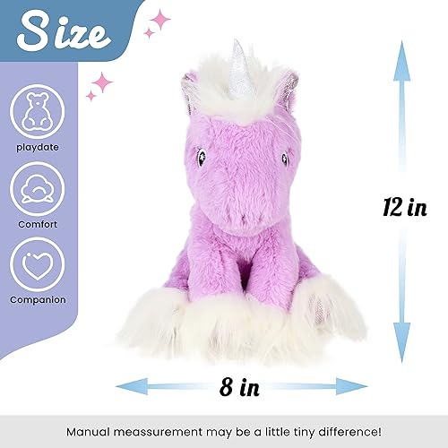 Miniatura 2 de Hopearl Adorable unicornio de peluche de unicornio suave con peluche largo lindo cumpleaños para niñas y niños pequeños, morado, 12 pulgadas