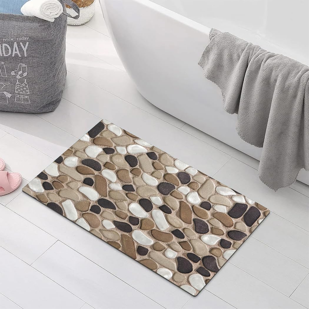 Stone Wall Pattern Printed Bathroom Rug Non - Slip Washable Rubber - Backed Floor Mat 17"x24"
