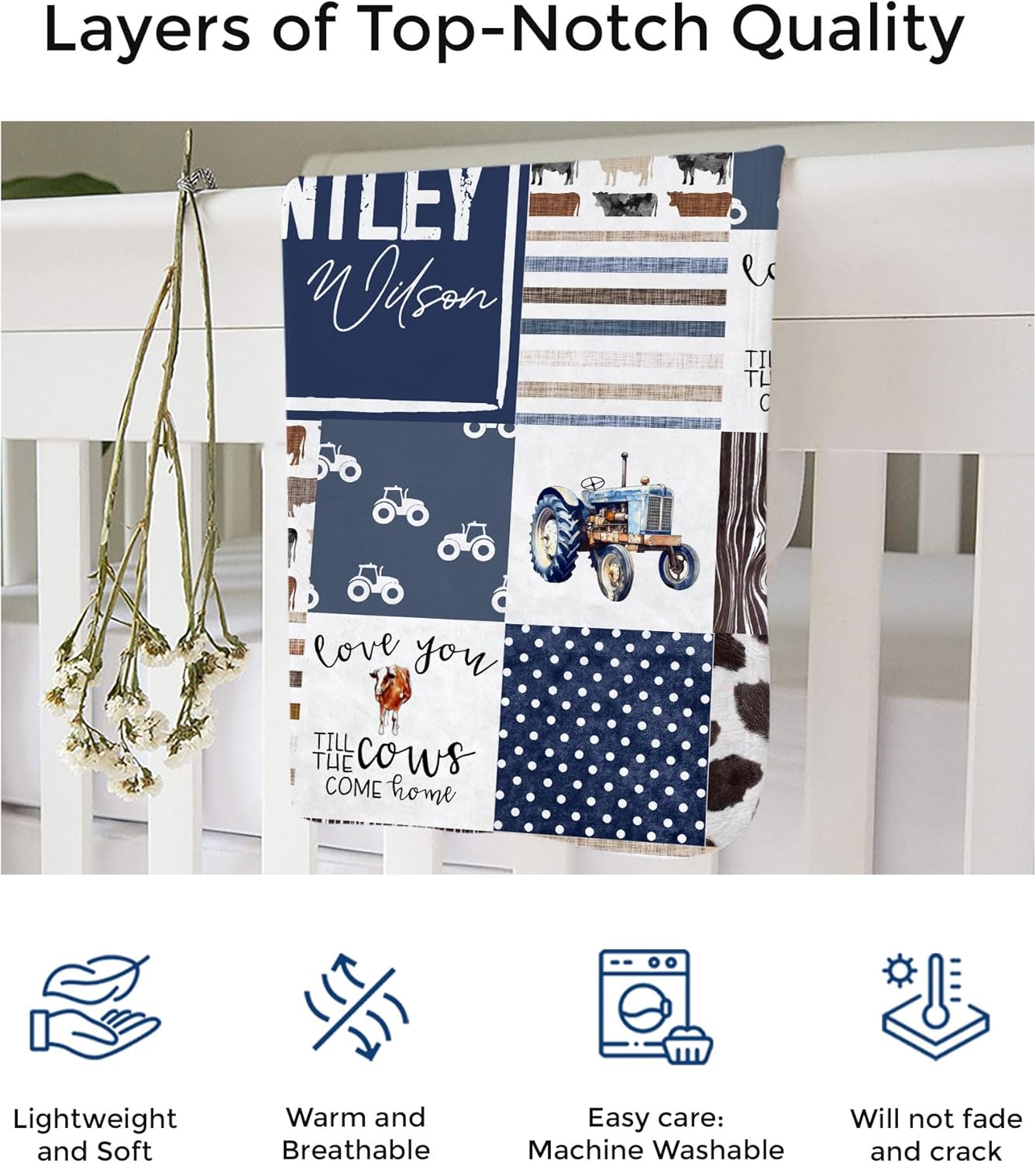 MDPrints Farm Personalized Baby Blankets for Boys, Customized Baby Boy Gifts with Name, Custom Baby Blanket, Newborn Gift