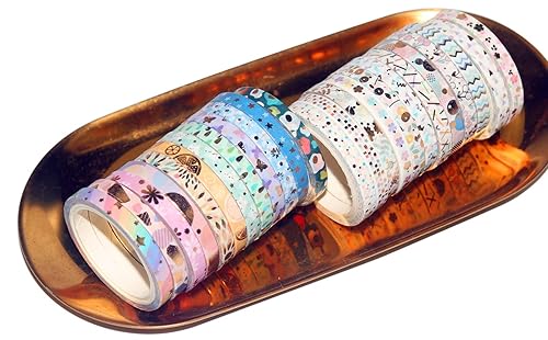 Miniatura 8 de YUBBAEX Juego de 24 rollos de cinta washi delgada con impresión dorada para artes, manualidades, diarios de viñetas, planificadores, álbumes de