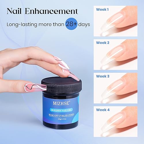 Miniatura 5 de MIZHSE Kit de gel constructor de uñas de 3.4 fl oz, gel constructor de mayor capacidad para uñas, lámpara LED, base transparente, fortalecedor de