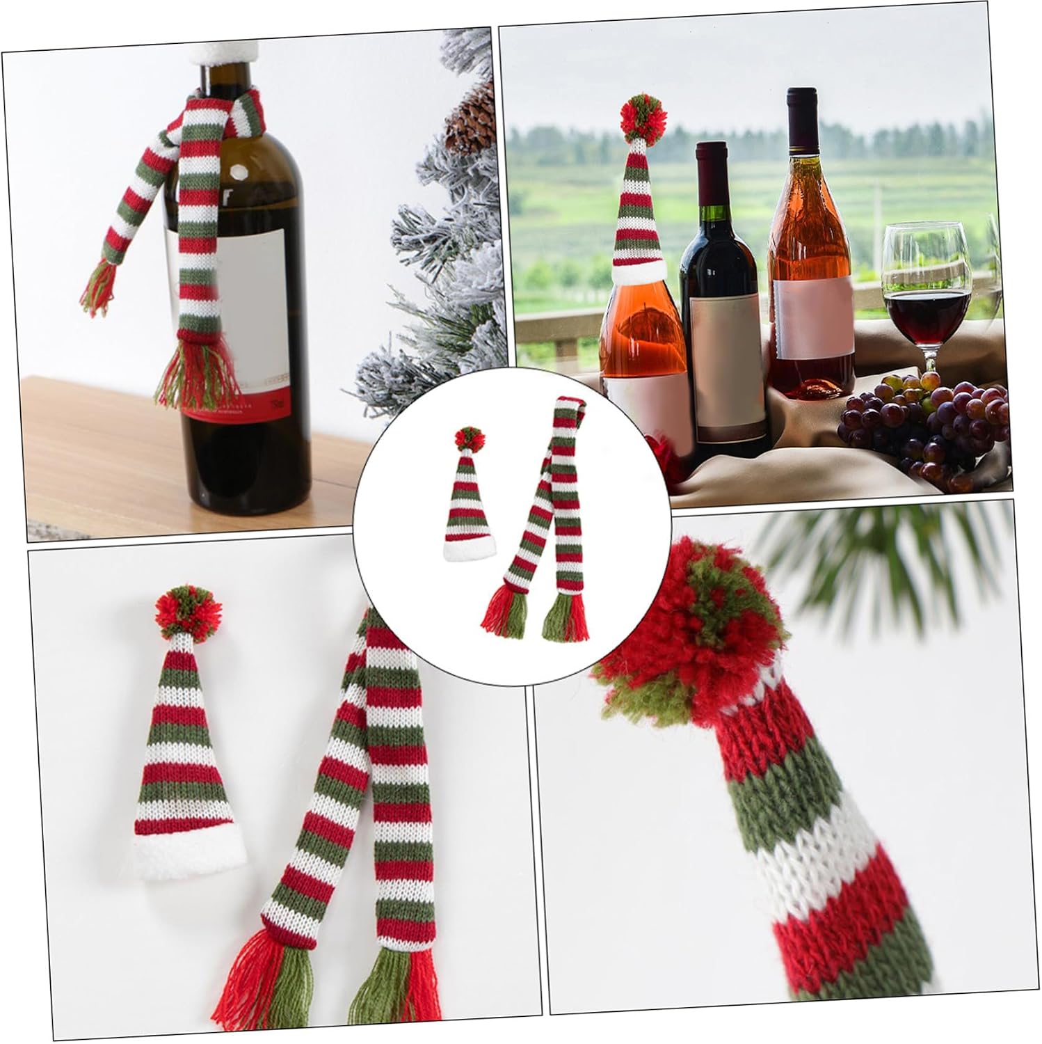 Xmas Wine Bottle Hat Scarf Decorative Cover 3 Sets Non-woven
