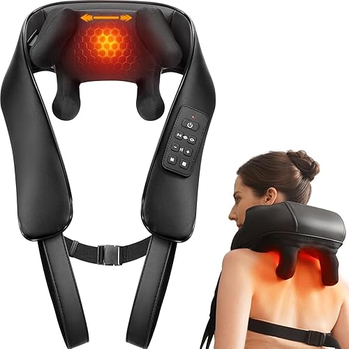 Miniatura 9 de Masajeador inalámbrico de cuello y espalda con calor, masaje eléctrico de tejido profundo 4D de ancho ajustable, almohada de masaje Shiatsu para