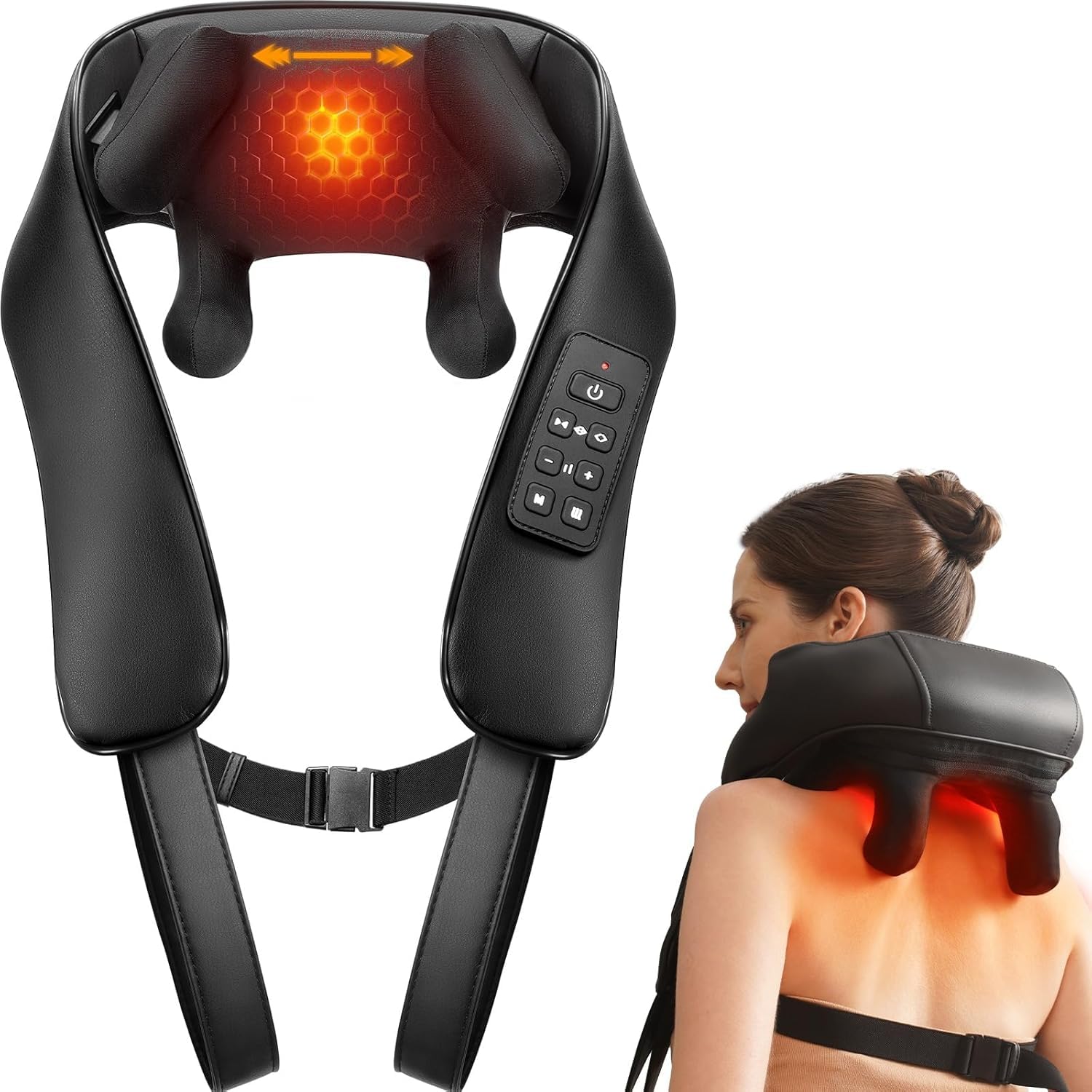 Masajeador inalámbrico de cuello y espalda con calor, ancho ajustable, masaje eléctrico de tejido profundo 4D, almohada de masaje Shiatsu para aliviar el dolor muscular corporal, regalos para mamá y