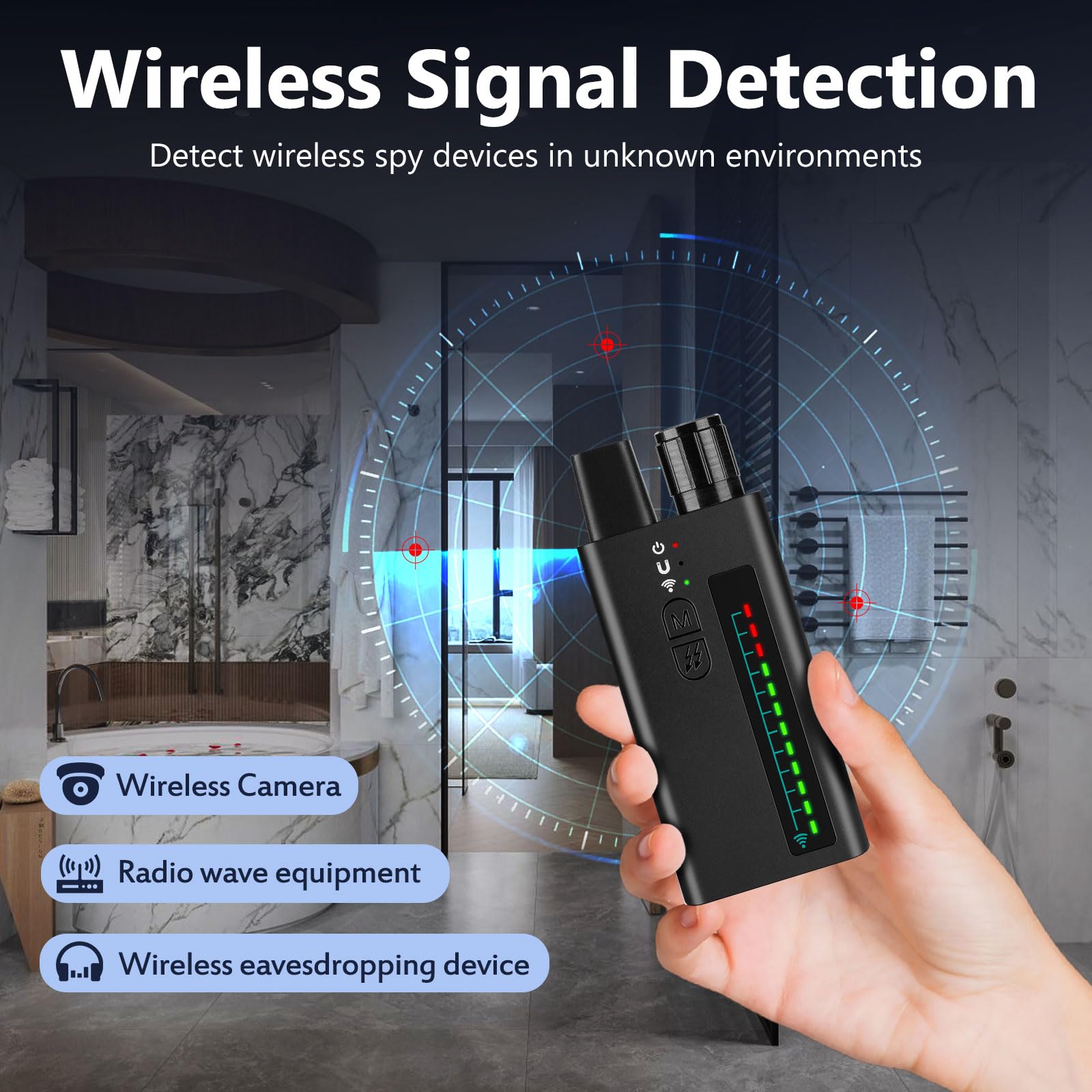 FOWARD GAUSS Détecteur Professionnel de Caméras Cachées – Anti-Espion, Scanner de Signaux RF pour GPS/Écoute/Appareils Magnétiques, Détecteur Portable de Micros et Caméras Espions - 5