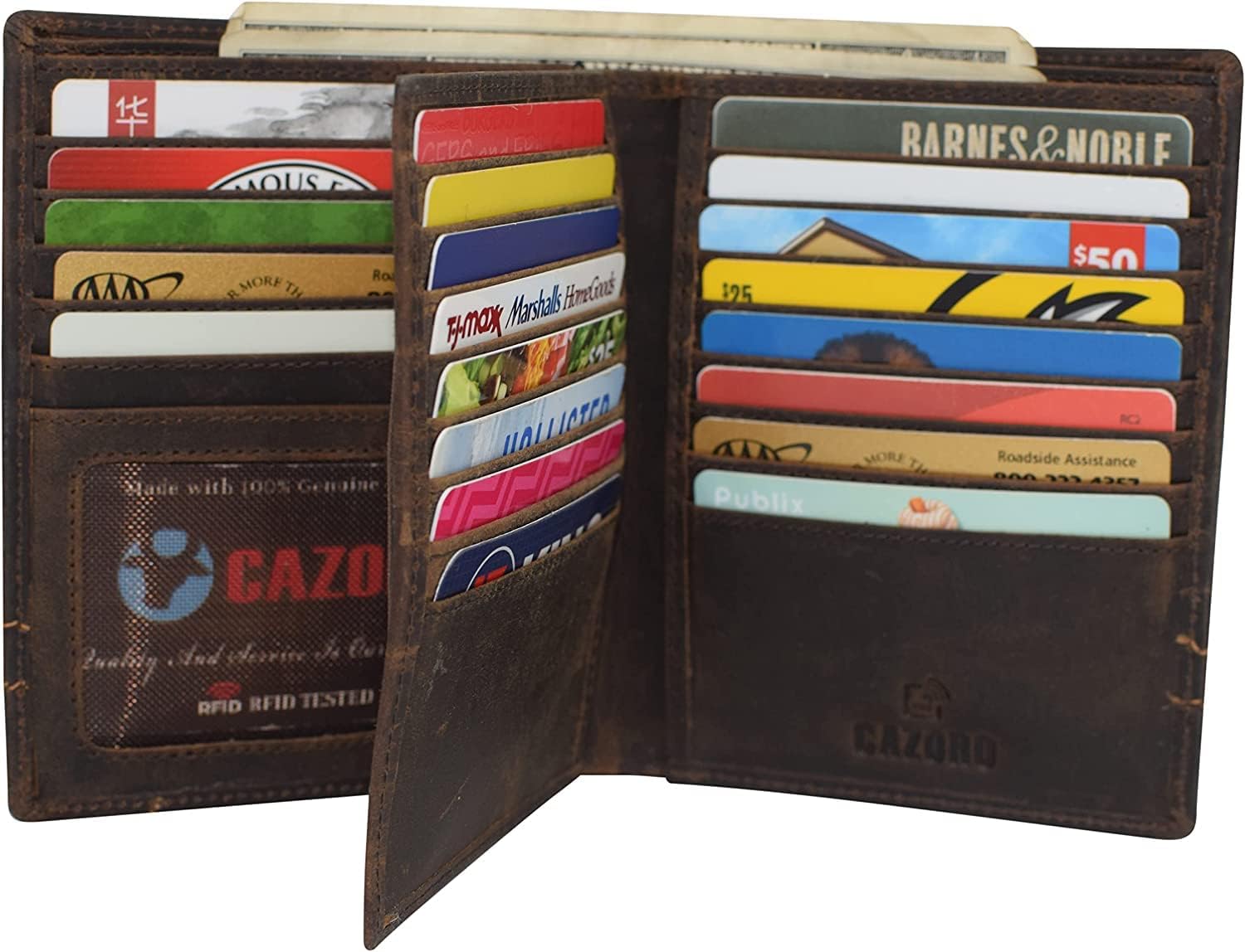 CAZORO RFID Blocking Hipster Bifold Men's Vintage Leather Multi-Card ID Holder European Wallet for Men (Logo)
