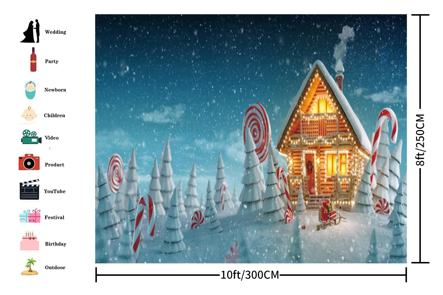 Weihnachts-Fotohintergrund Vinyl – 3 X 2,5 M, Schneeflocken & Sternenhimmel, Für Studio & Party
