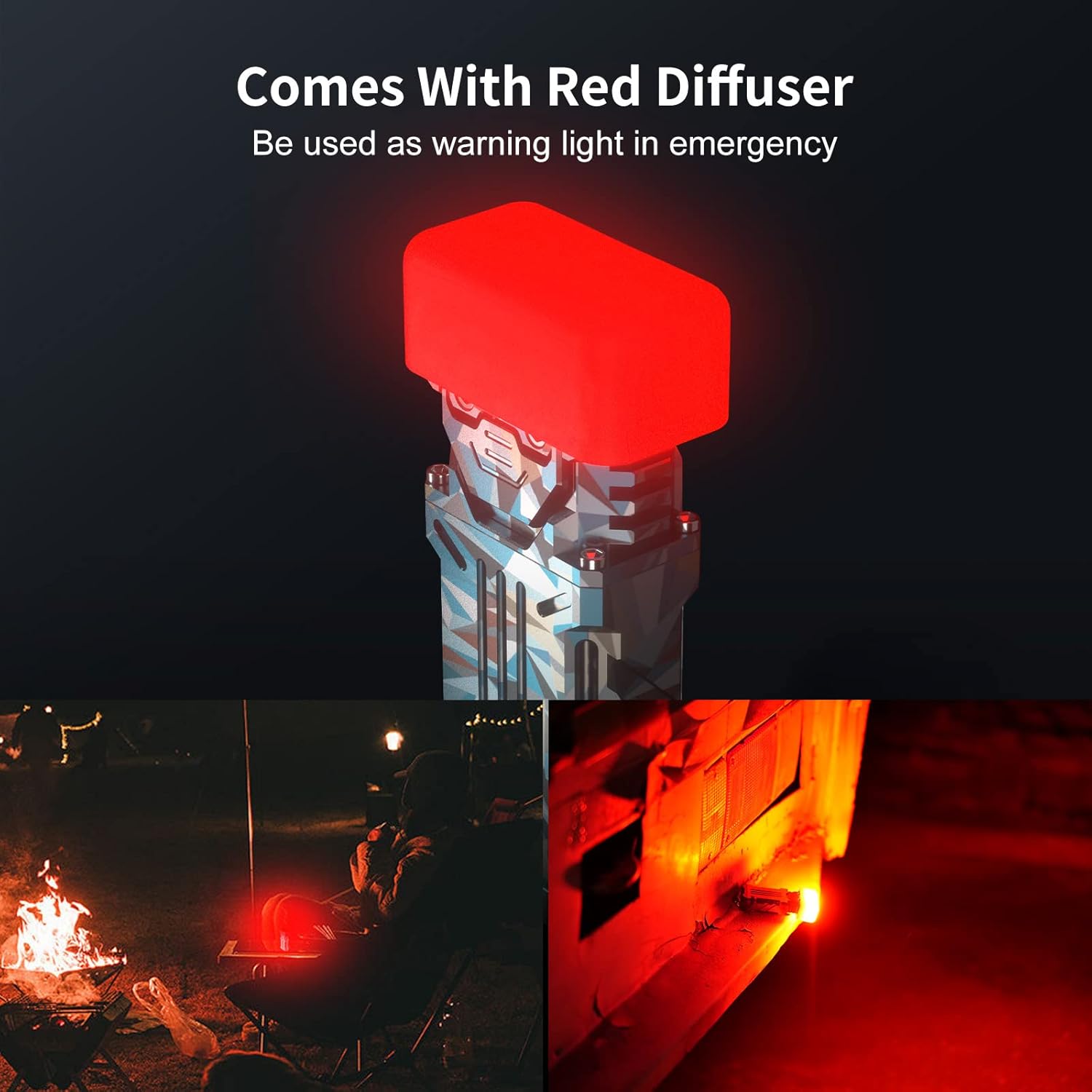 WUBEN X2 Flashlight with an attached red diffuser, illustrating its use as a warning light in emergency situations.
