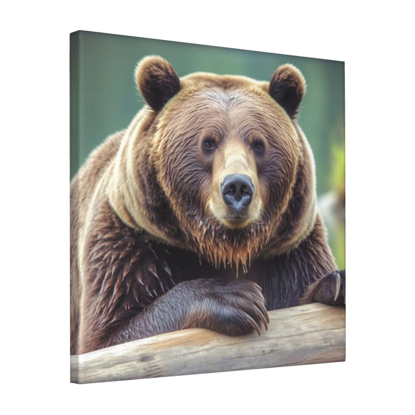 KLOPH Grizzly bear Canvas Wall Art for Living Room 16"x16" Modern Artwork Painting for Bathroom Hanging Canvas Prints Aesthetic Wallart for Bedroom Kitchen Office Wall Decor