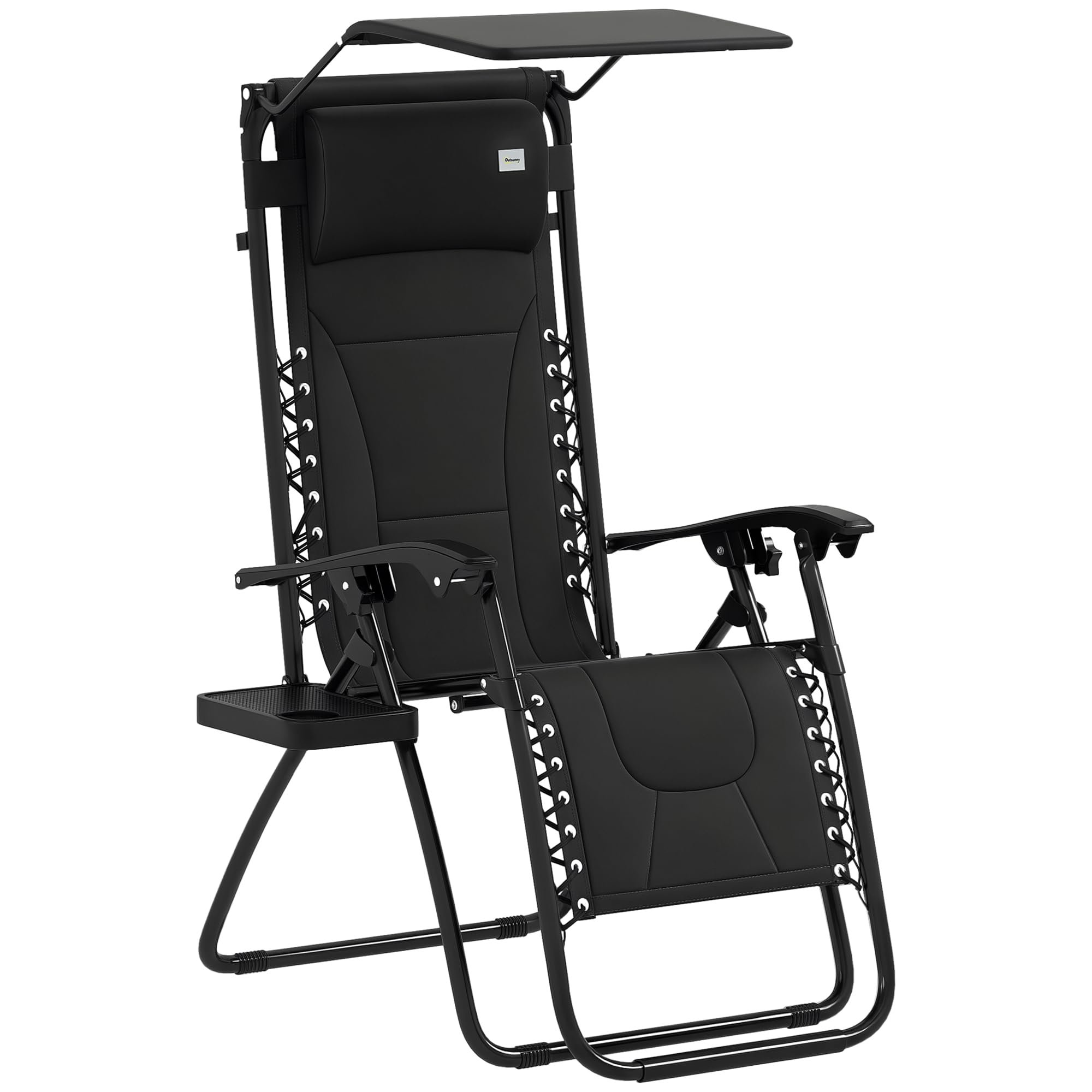 Outsunny Zero Gravity Lounger Chair - Folding Reclining Chair - Black Steel - Outdoor Furniture