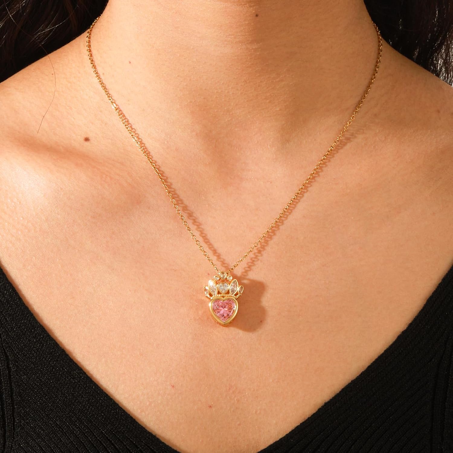 Crystal Birthstone Pendant Necklace, Gold Plated Chain, Cubic Zirconia Necklace,Dainty Baroque Necklace,Women's Birthday Valentines Day Mothers Day Christmas Gifts - Image 3