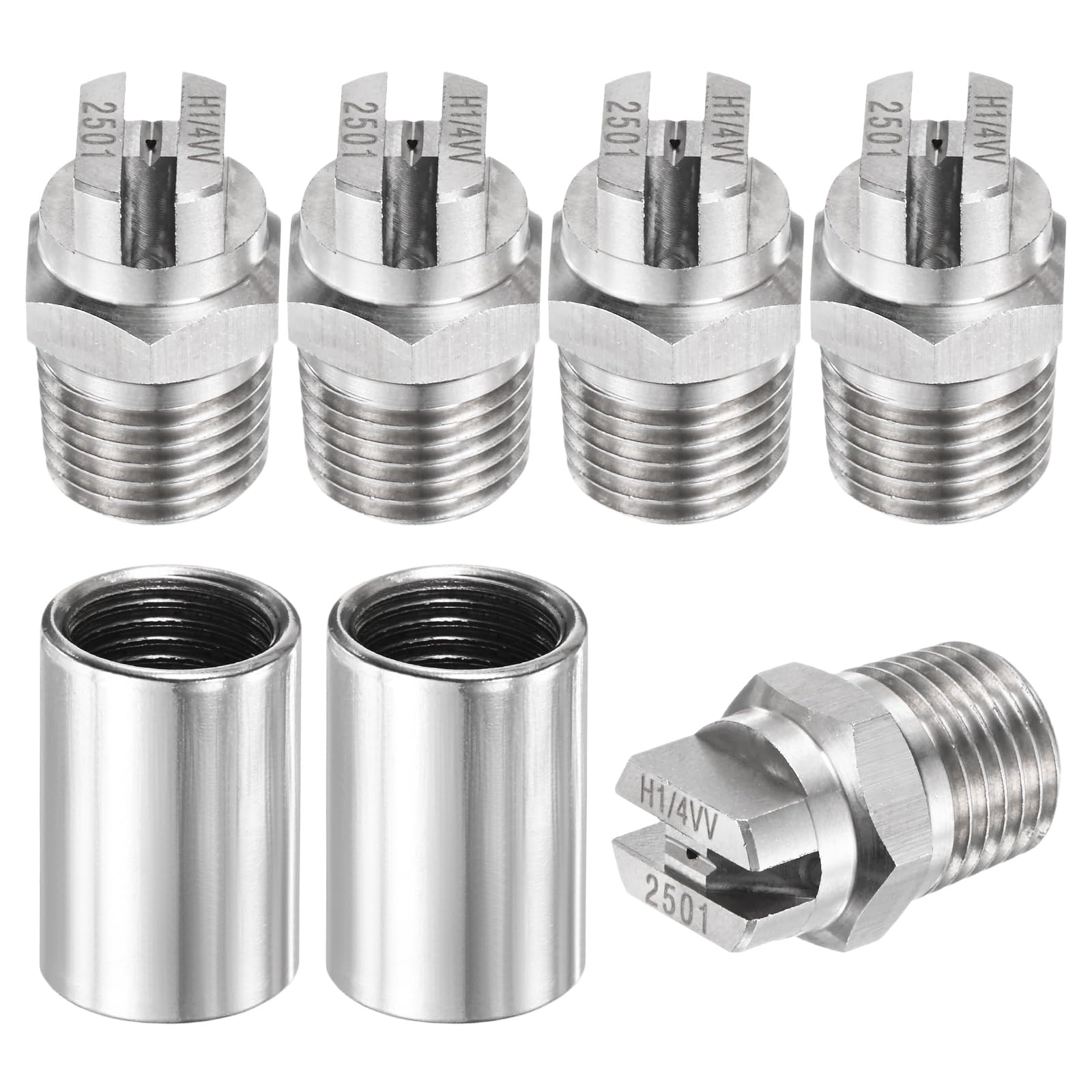TIXIPEM 1/4" BSP Male 25 Degree Flat Fan Spray Tip [7PCS] - High Pressure Washer Spray Nozzle with 1/4" BSP Female Pipe Fitting Used for Water Guns - [Stainless Steel-0.66MM]