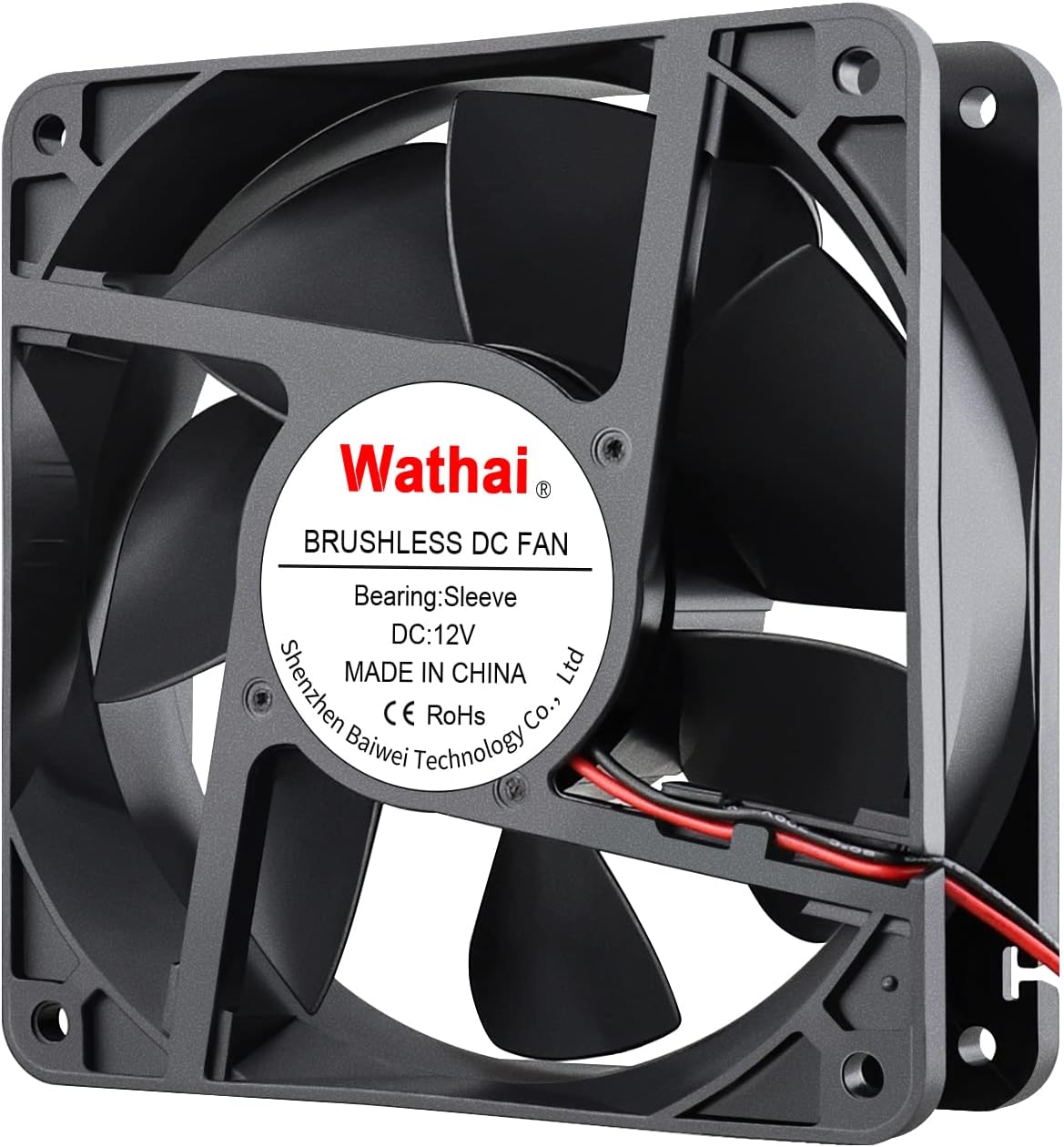 Wathai 120mm x 38mm Brushless Cooling Case Fan, 12V 2Pin DC High Airflow Cooler Fan, 4.72 inches, Desktop, Laptop, Refrigerator Compatible
