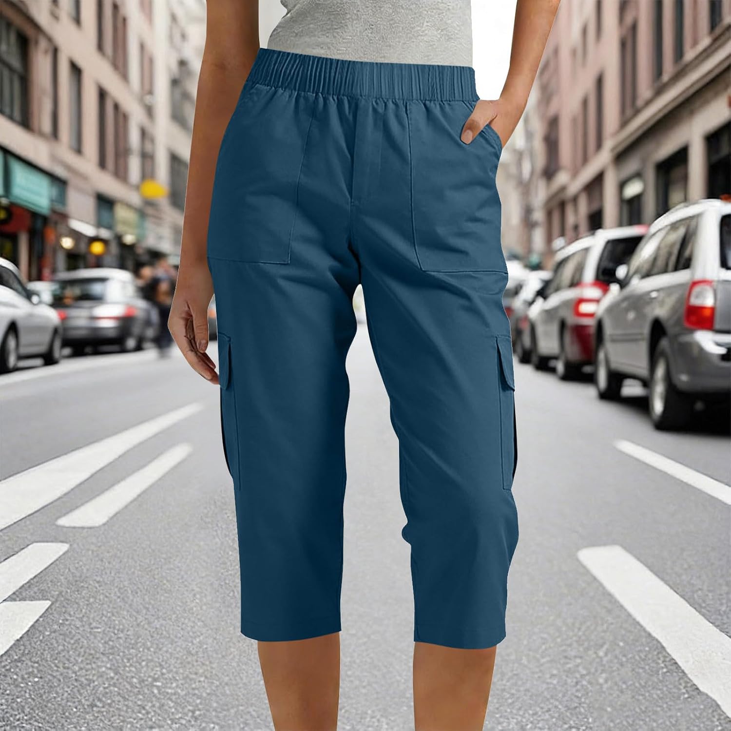 Women's Cargo Capris Hiking Pants Lightweight Quick Dry Outdoor Athletic Travel Casual Loose Trousers with Pockets