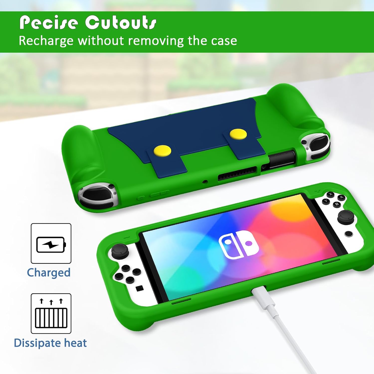 KENOBEE Silicone Case Compatible with Nintendo Switch OLED Model 2021, Soft Lightweight Ergonomic Grip Protective Cover with Shock-Absorption & Anti-Scratch Design for Switch OLED 7.0", Green - Image 6