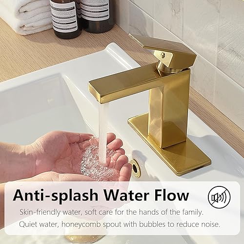Miniatura 3 de Grifo de lavabo de baño dorado cepillado, grifo de baño de un solo agujero, grifo de baño moderno, tocador de lavabo RV con mango único con drenaje