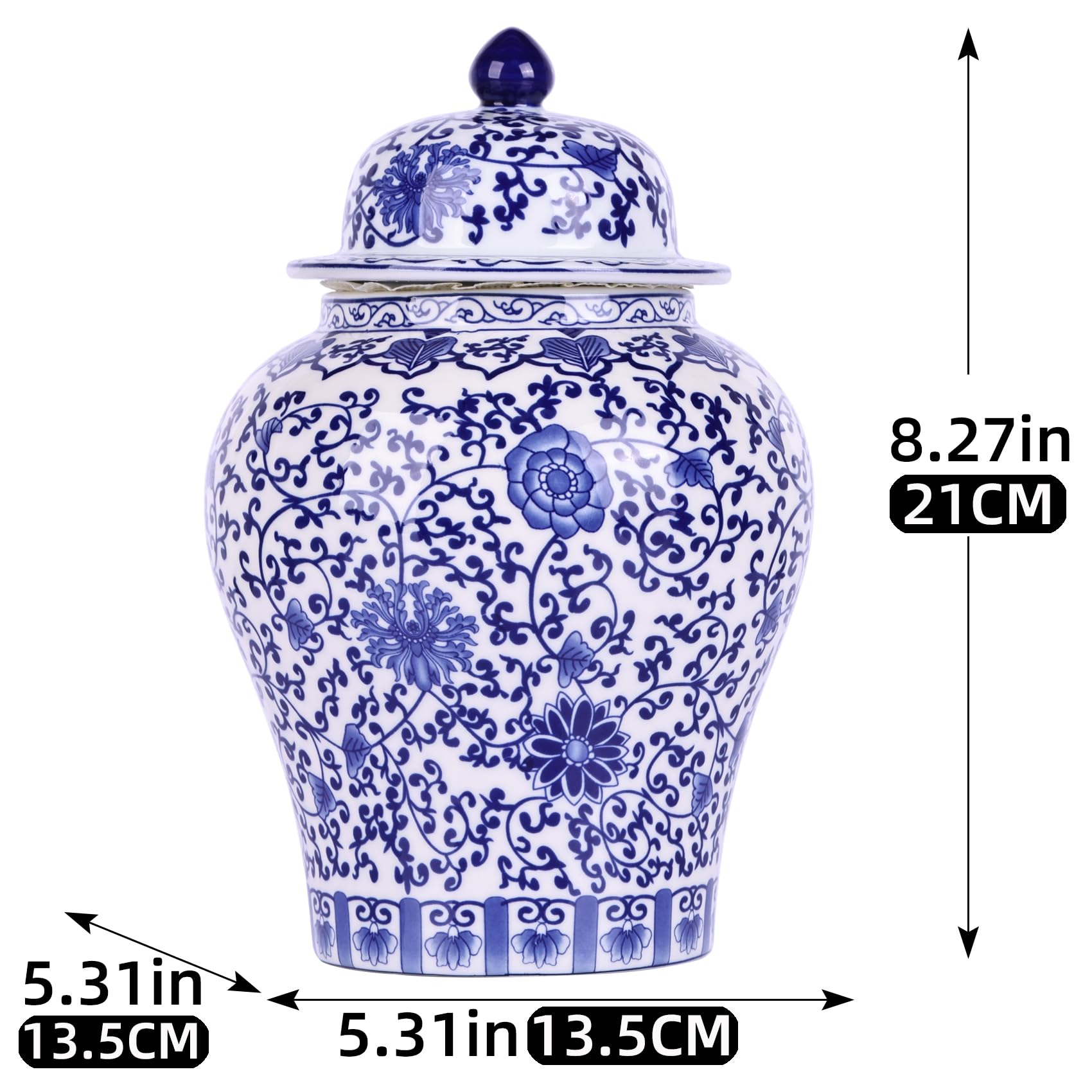 Chinoiserie - Barattolo di zenzero in porcellana blu e bianca, vaso in ceramica fatto a mano per decorazione della casa, barattolo decorativo in stile classico cinese (loto)
