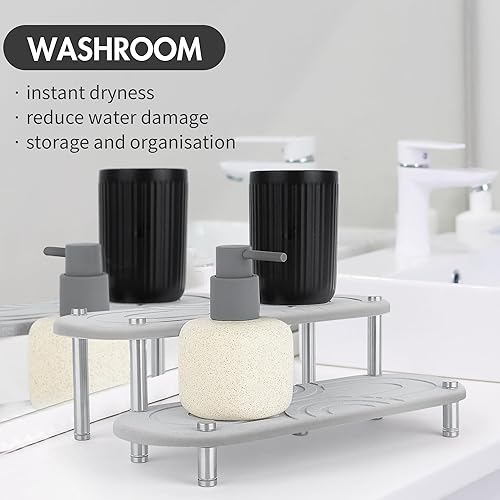 Miniatura 7 de YumTech Organizador de fregadero de secado instantáneo para baño, tierra de diatomeas, bandeja de fregadero de piedra de secado rápido con patas de