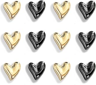 12PCS Gold Fridge Magnets Cute Heart Magnet for Refrigerator Small Black Decorative Magnetic for Home Kitchen Office Whiteboard