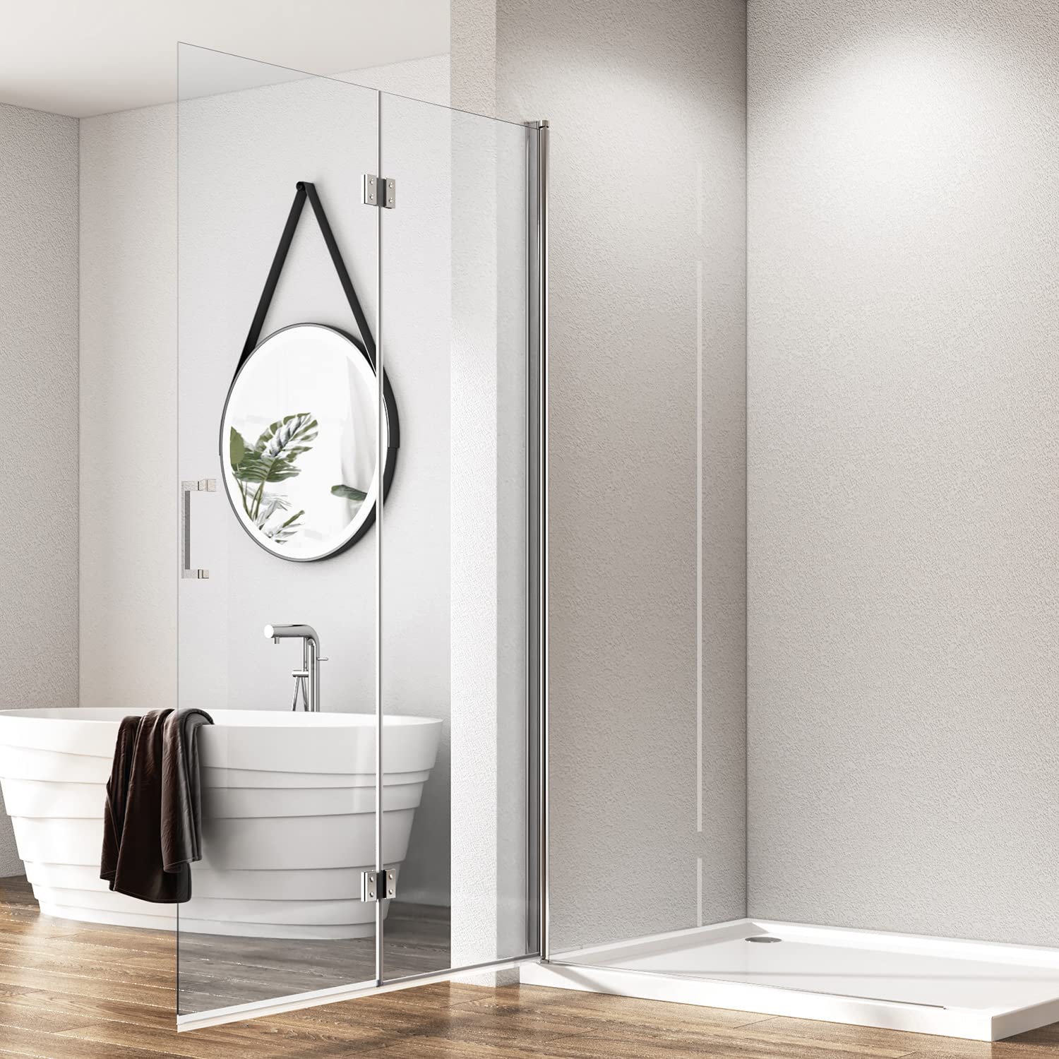 Walk in Duschwand 90 x 195 cm Falttür Duschabtrennung, Walk-in Faltbar Glas Duschtür Dusche 6mm ESG Sicherheitsglas Easy Clean beschichtung, Faltbare Duschwand Tür Drehfalttür Höhe 195cm