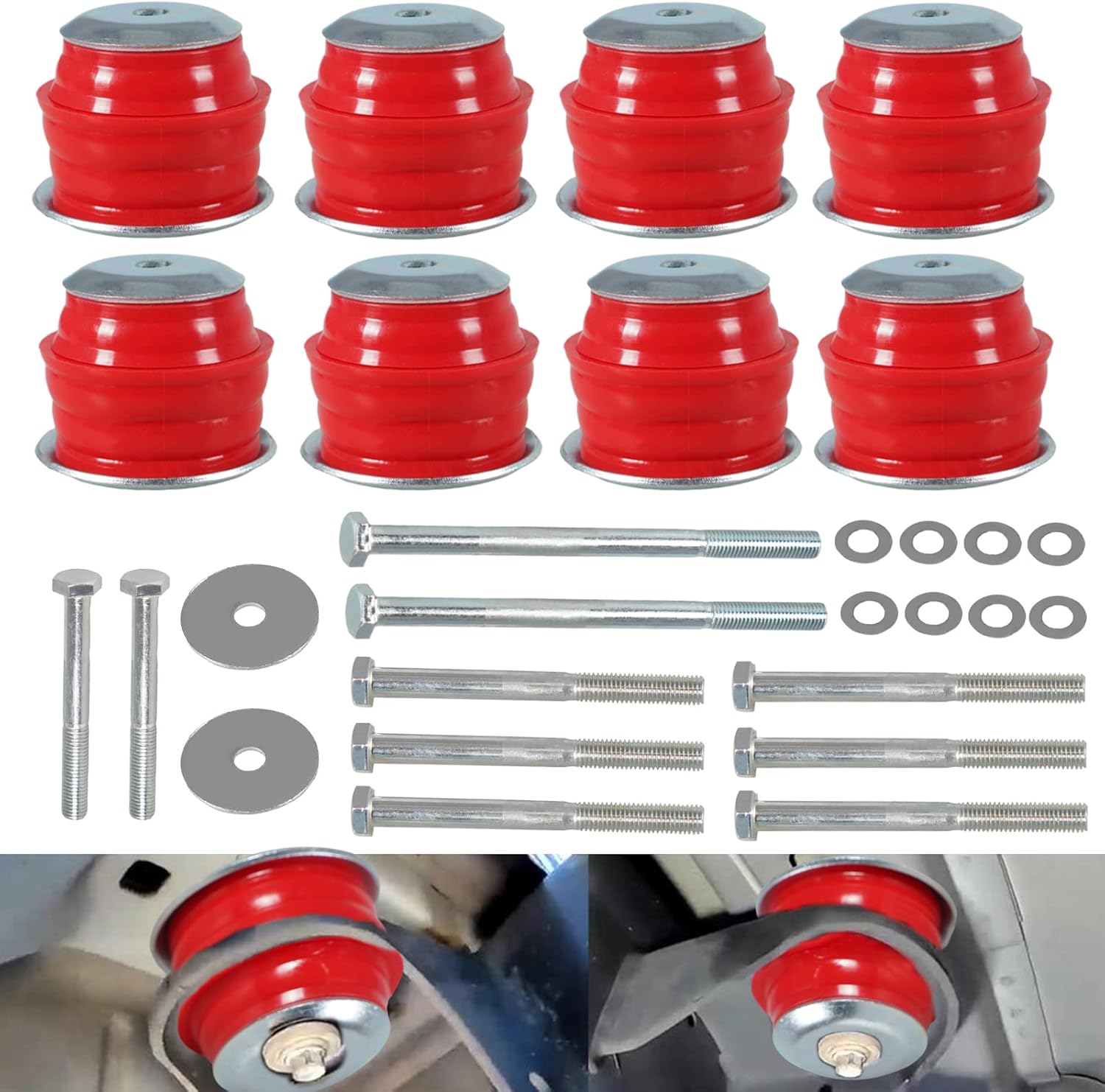 Body Mount Bushing Kit Compatible with Ford F250 F350 Super Duty 2008-2016 2WD 4WD Polyurethane Body Cab Mounts Steel Sleeves Hardware Red