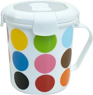 French Bull 23 oz Soup Mug With Handle and Vented Lid Food Storage-Cool Grip Leak Proof Dishwasher and Microwave Safe Lunch Travel Airtight (Multi Dot)