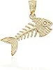 Gold Fish Skeleton Charm - 10 Karat Solid Gold - Fish Pendant
