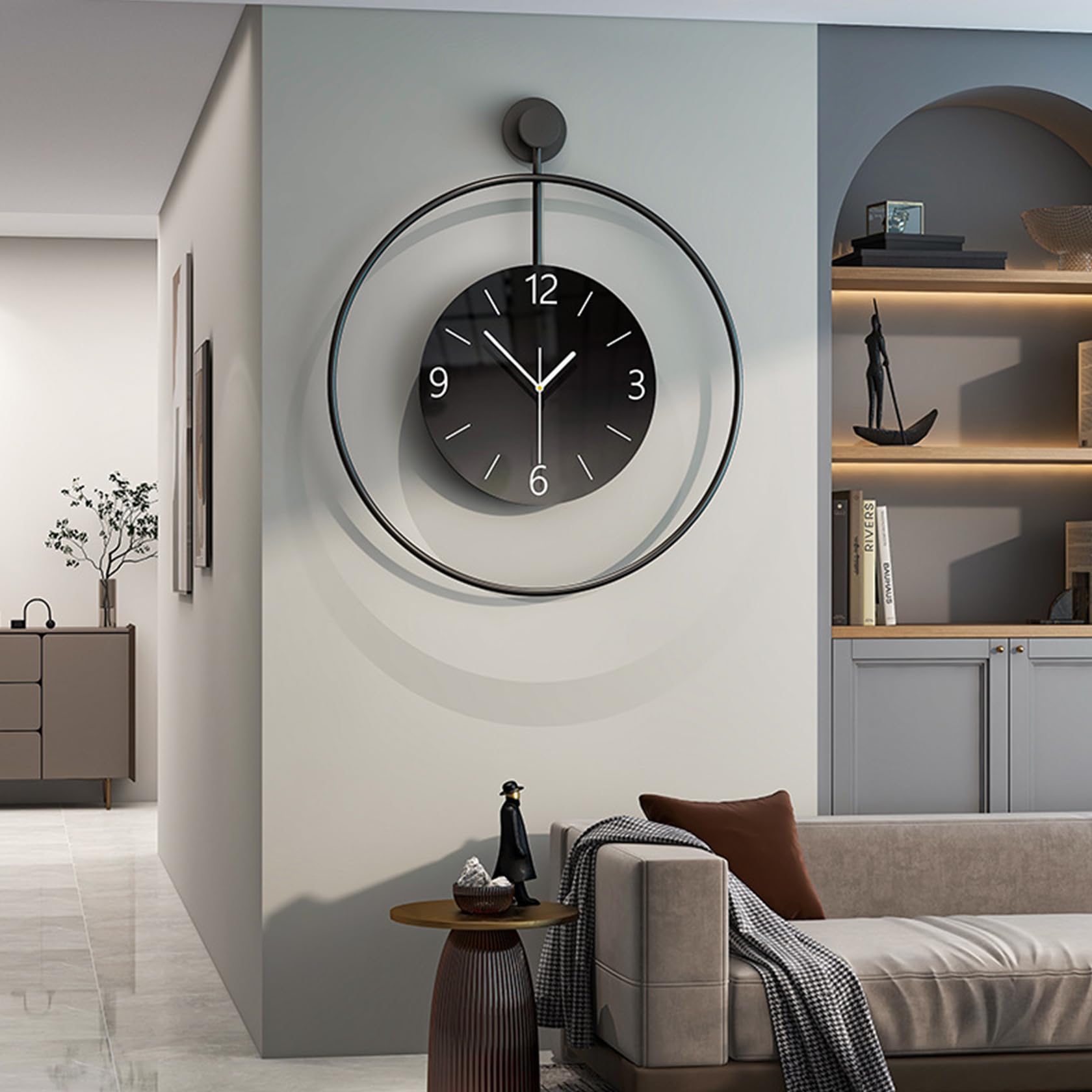 Reloj de pared grande de metal de 60 cm, sin ruido de tictac, silencioso, moderno, digital, esfera grande de cristal, color negro, para habitaciones, hogar, cocina, dormitorio, oficina