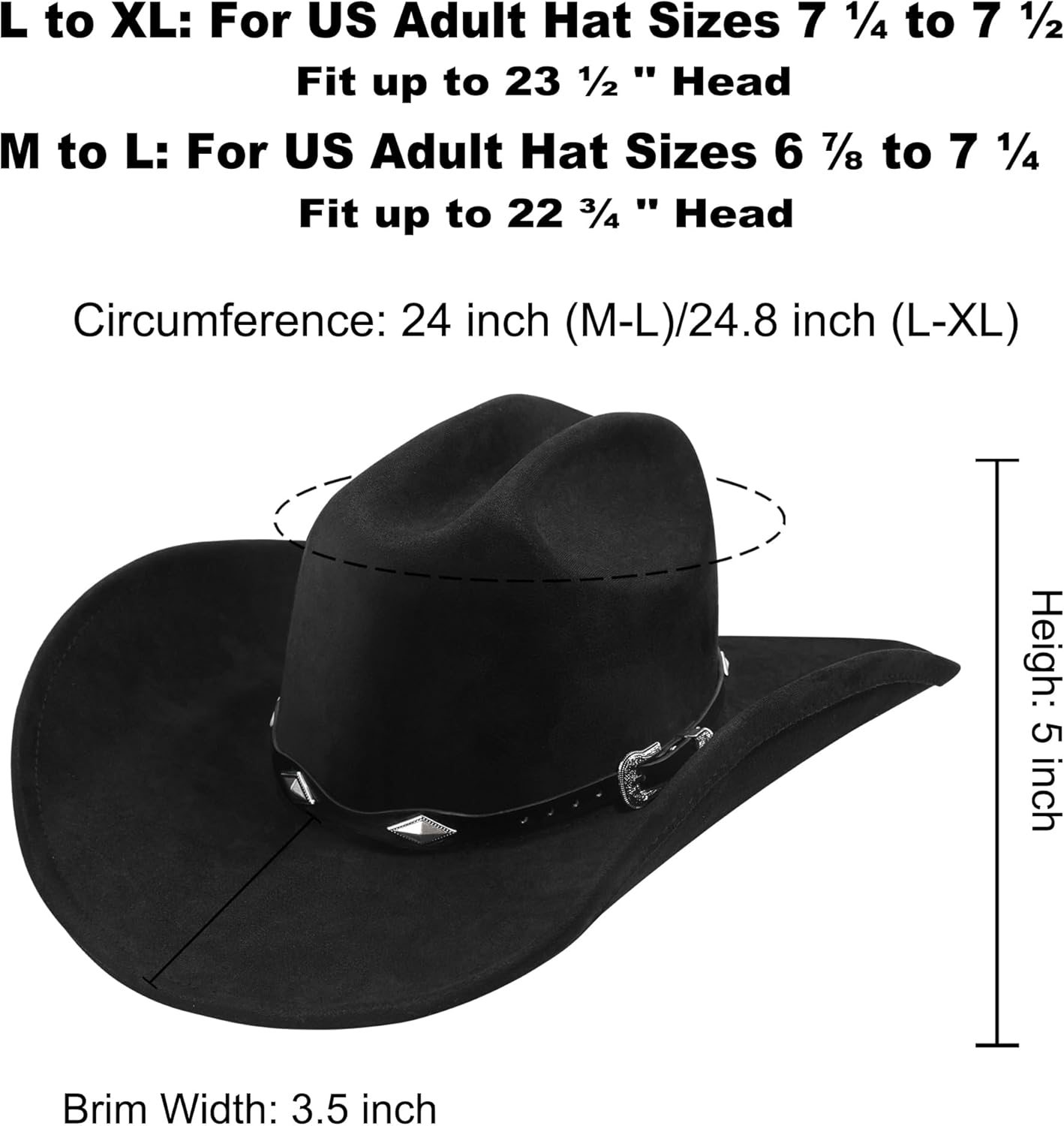 Cowboy Hats for Women and Men Cowgirl Hat Wide Brim Faux Suede Felt Western Hat with Bolo Tie for Cowboys and Cowgirls - Image 2