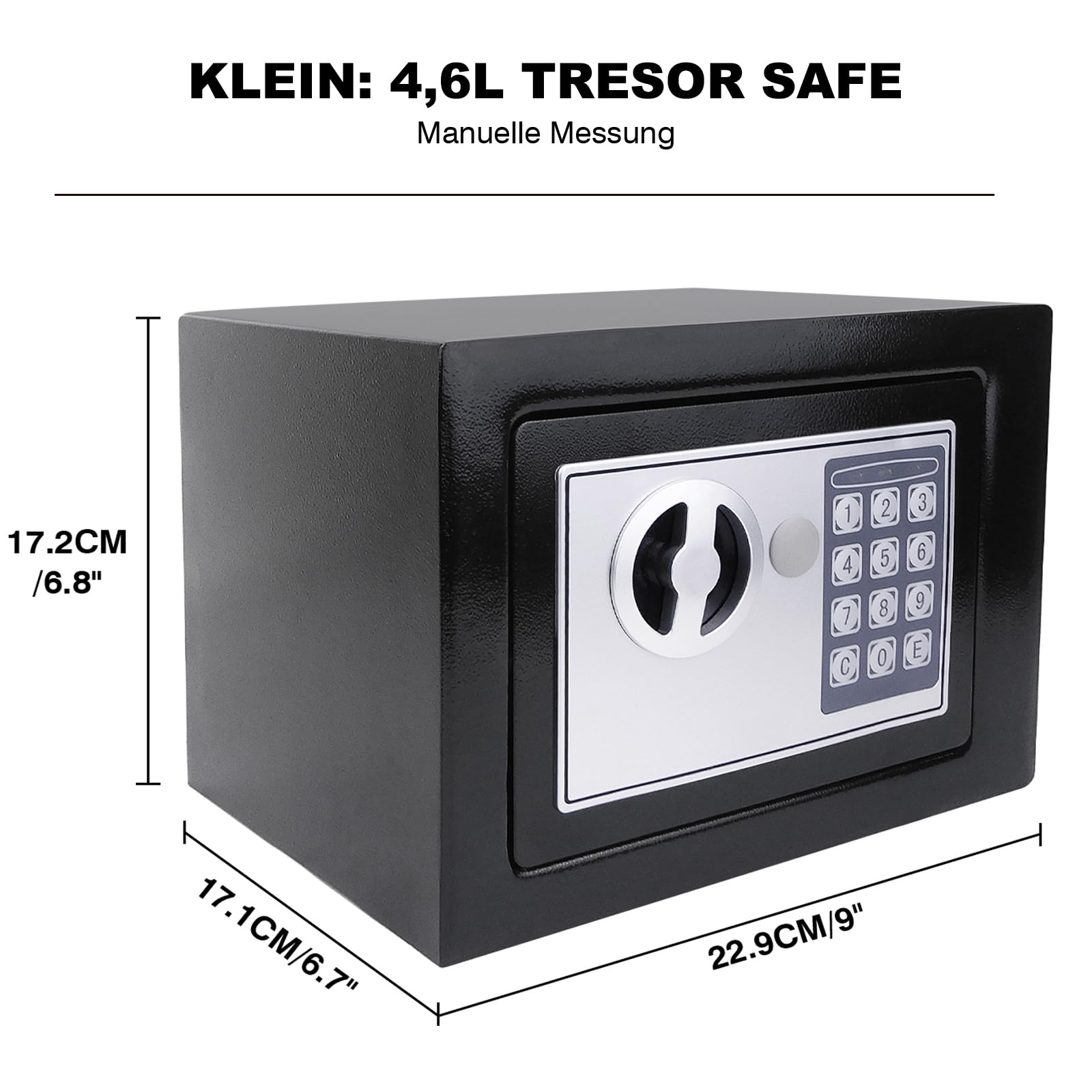 Mały sejf 4,6 l, ognioodporny, wodoszczelny, elektroniczny sejf cyfrowy z 2 kluczami awaryjnymi, podwójna blokada, pudełko bezpieczeństwa, sejf meblowy na gotówkę, biżuterię, dokumenty, 23 x 17 x 17