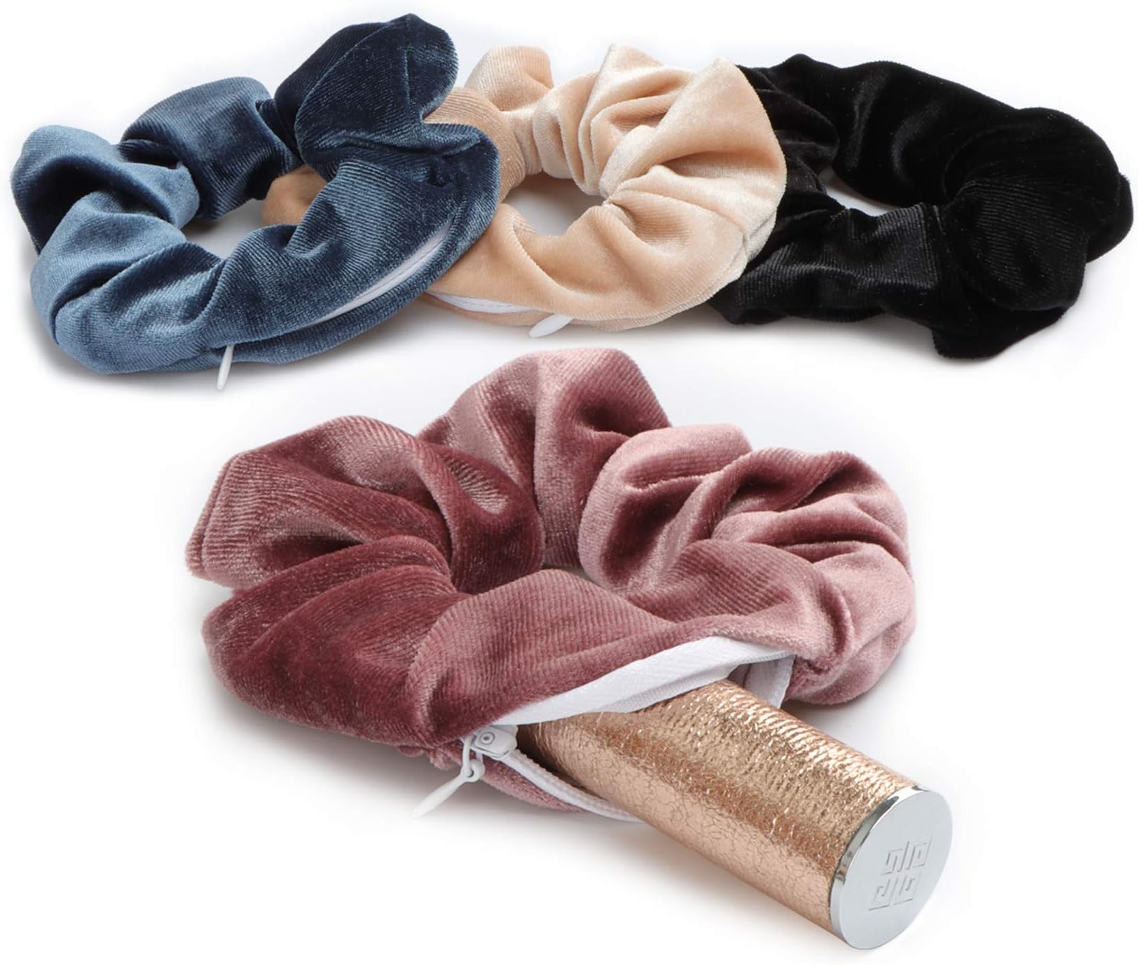 4 Packs Hair Scrunchies with Zipper Pocket Soft Elastic Hair Bands Hair Scrunchy Ties Ropes Hair