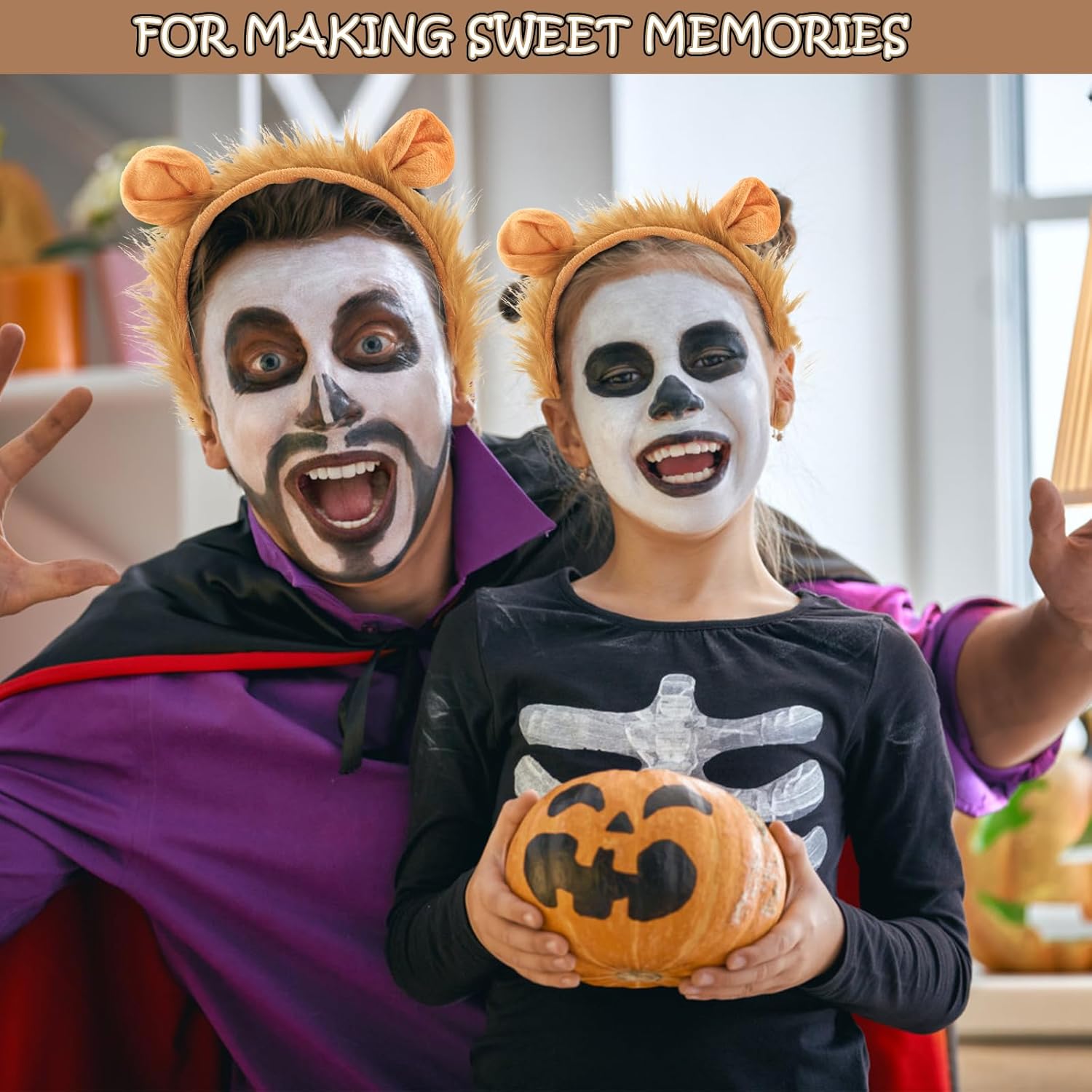 2Pcs Lion Ears Headband for Women and Girls, Furry Animal Ears Headbands Hair Accessories for Adult Halloween Cosplay Costume Makeup Washing Face - Image 5