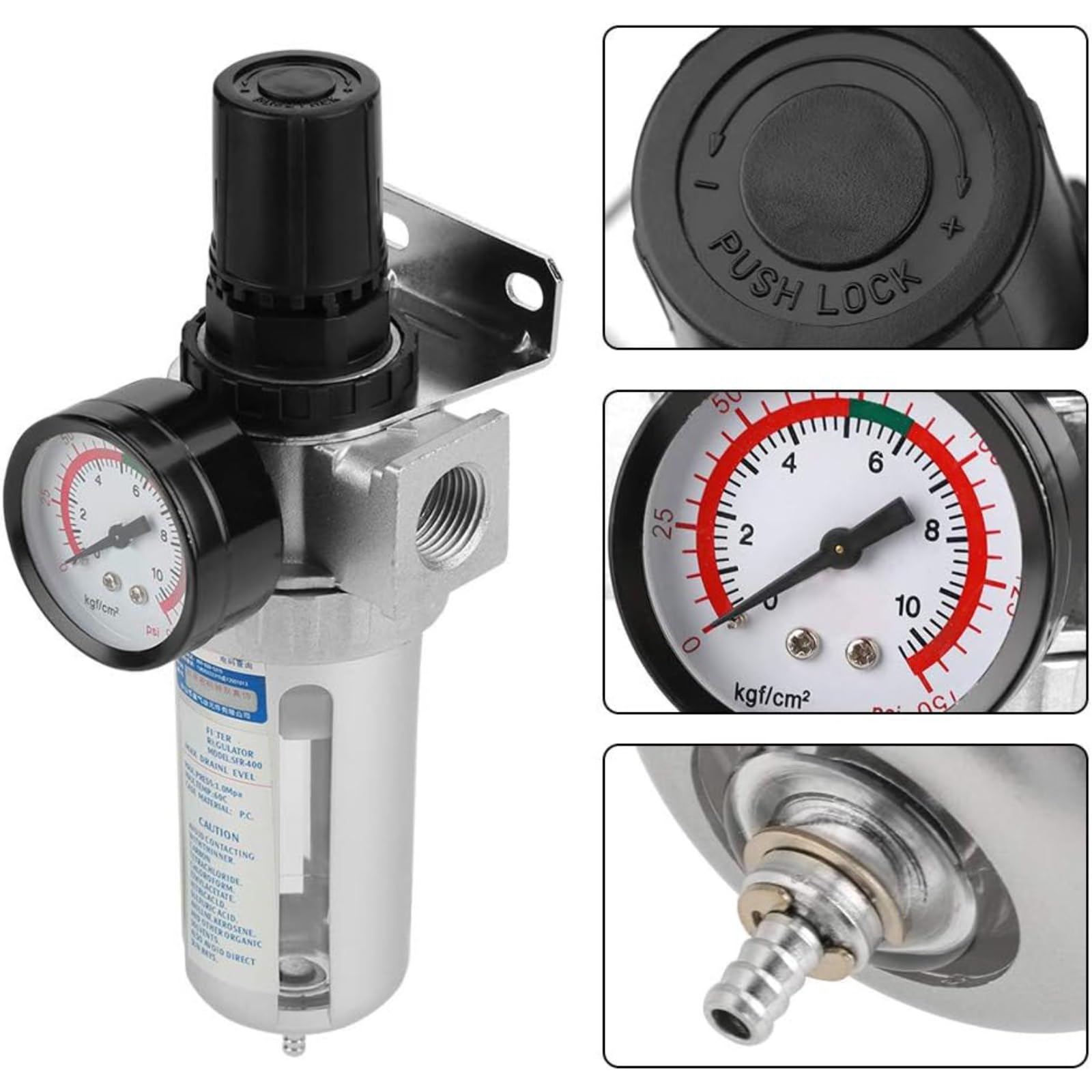 1/2" BSP Regulador de filtro de aire comprimido, Compresor de aire Regulador con filtro y separador de agua con conexión de montaje para compresor y herramientas de aire
