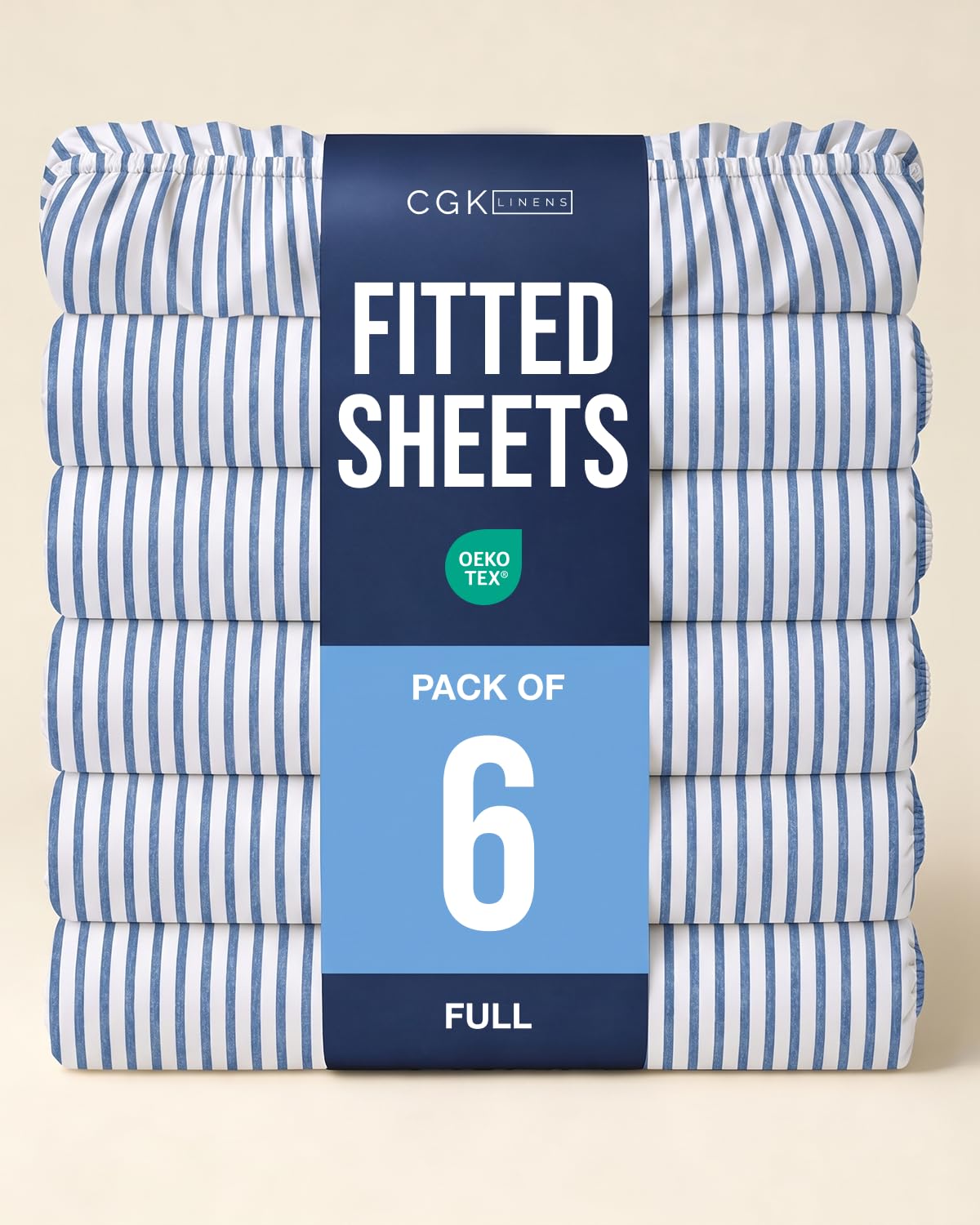 Full Fitted Sheet - Pack of 6 Single Fitted Bottom Sheet - Blue Stripes