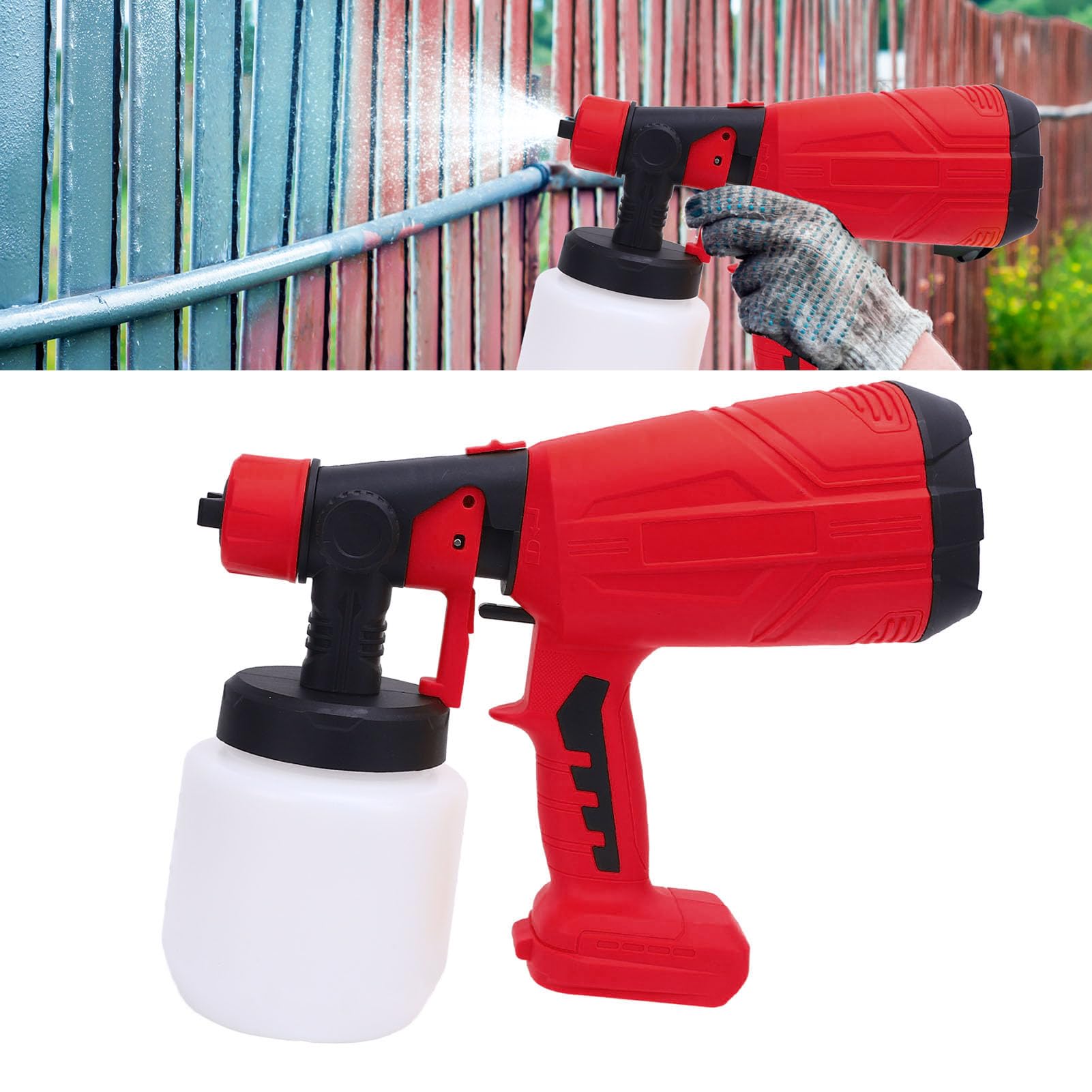 Spruzzatore Vernice Senza Fili, 200W A Batteria Pistola A Spruzzo Elettrica con Contenitore 800 Ml, 4 Ugelli, per Verniciatura Case, Mobili, Recinzioni, Pareti, Porte, Armadi