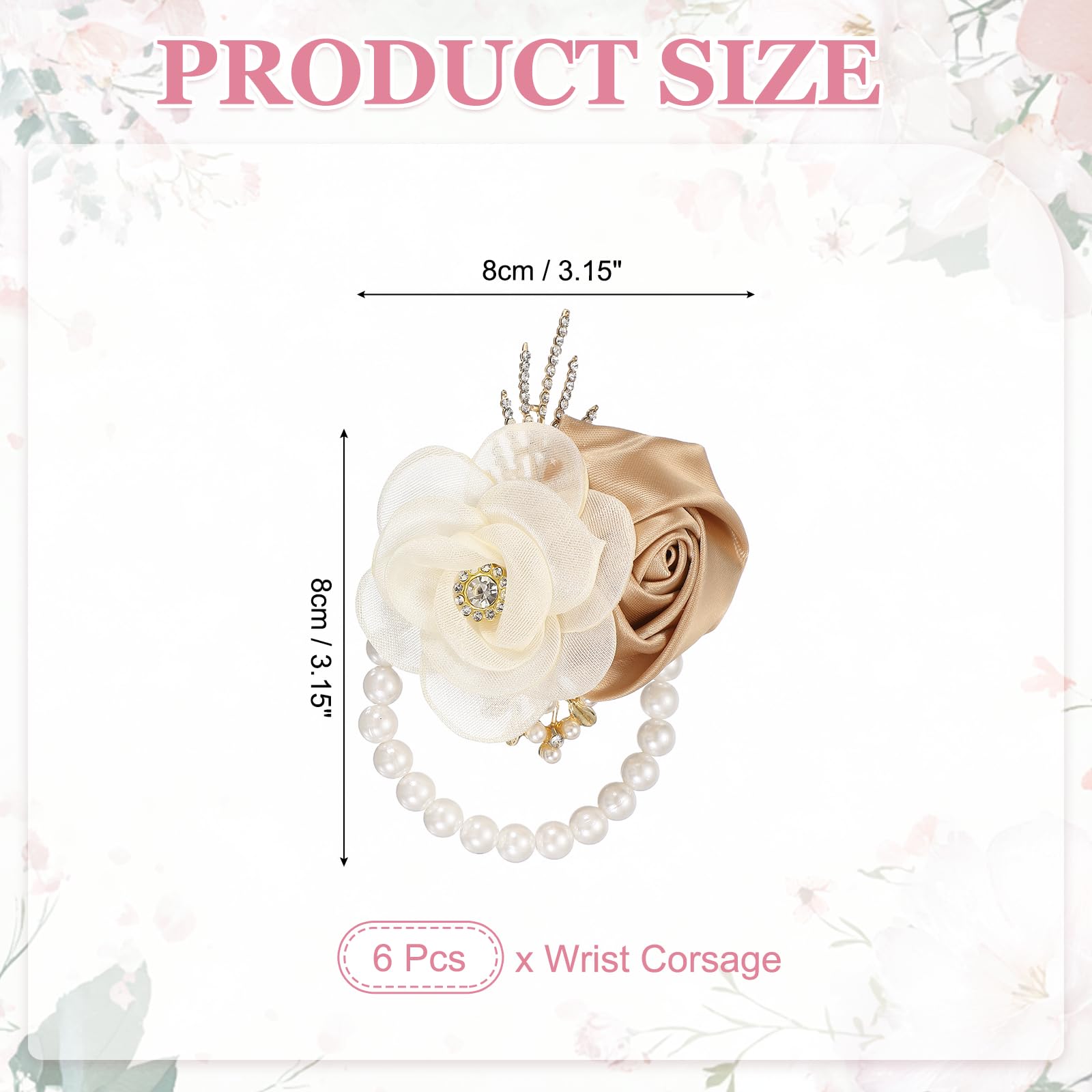 QUARKZMAN Braccialetti da Polso con Fiori Artificiali 6 Pezzi Decorazione Mani per Sposa Damigelle Donne Matrimonio Ballo Feste Damigelle Cachi