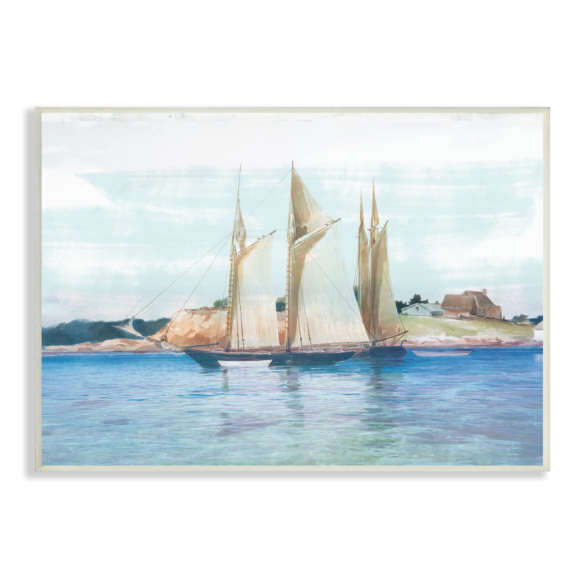 Stupell IndustriesTraditional Sailboat Ocean Landscape Cliffside Coast Painting, Designed by Lula Bijoux Studio Wall Plaque, 19 x 13, Orange