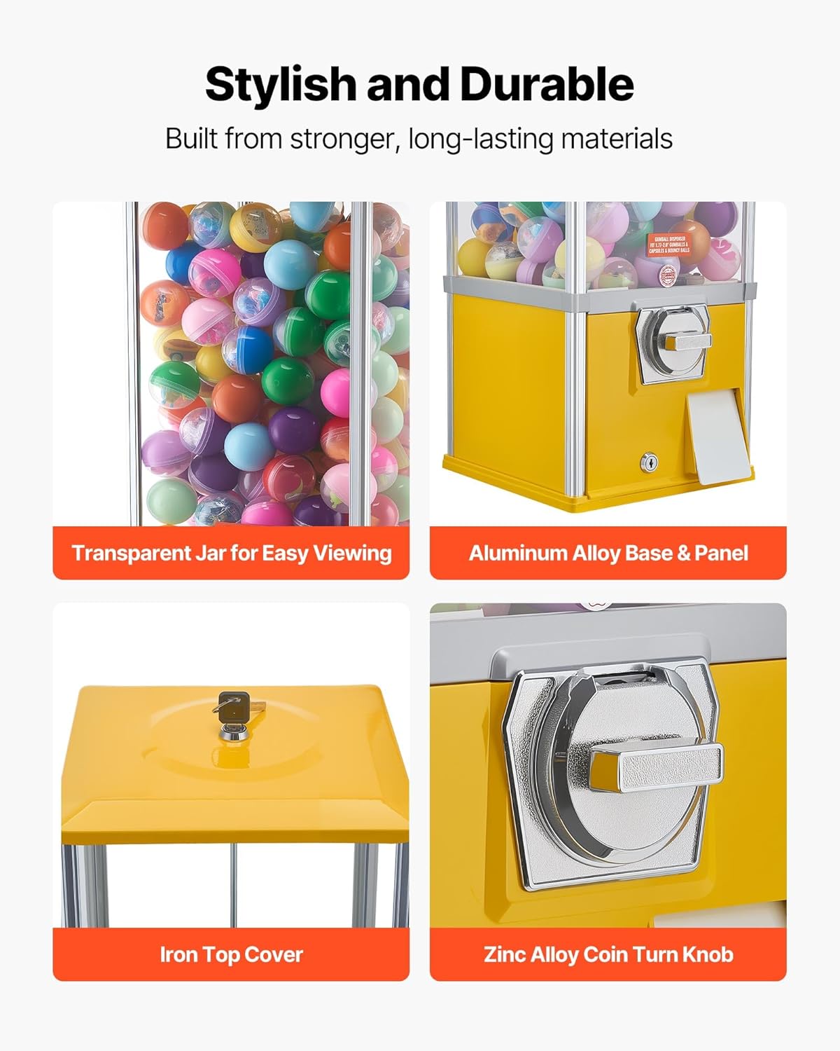 VEVOR Gumball Machine, 21 inch Candy Vending Machine Dispenser, 25-Cent Vending Machines for Shopping Malls, Supermarkets, Amusement Parks, Arcades, Holds Up to 180 1.77in Spherical Candies