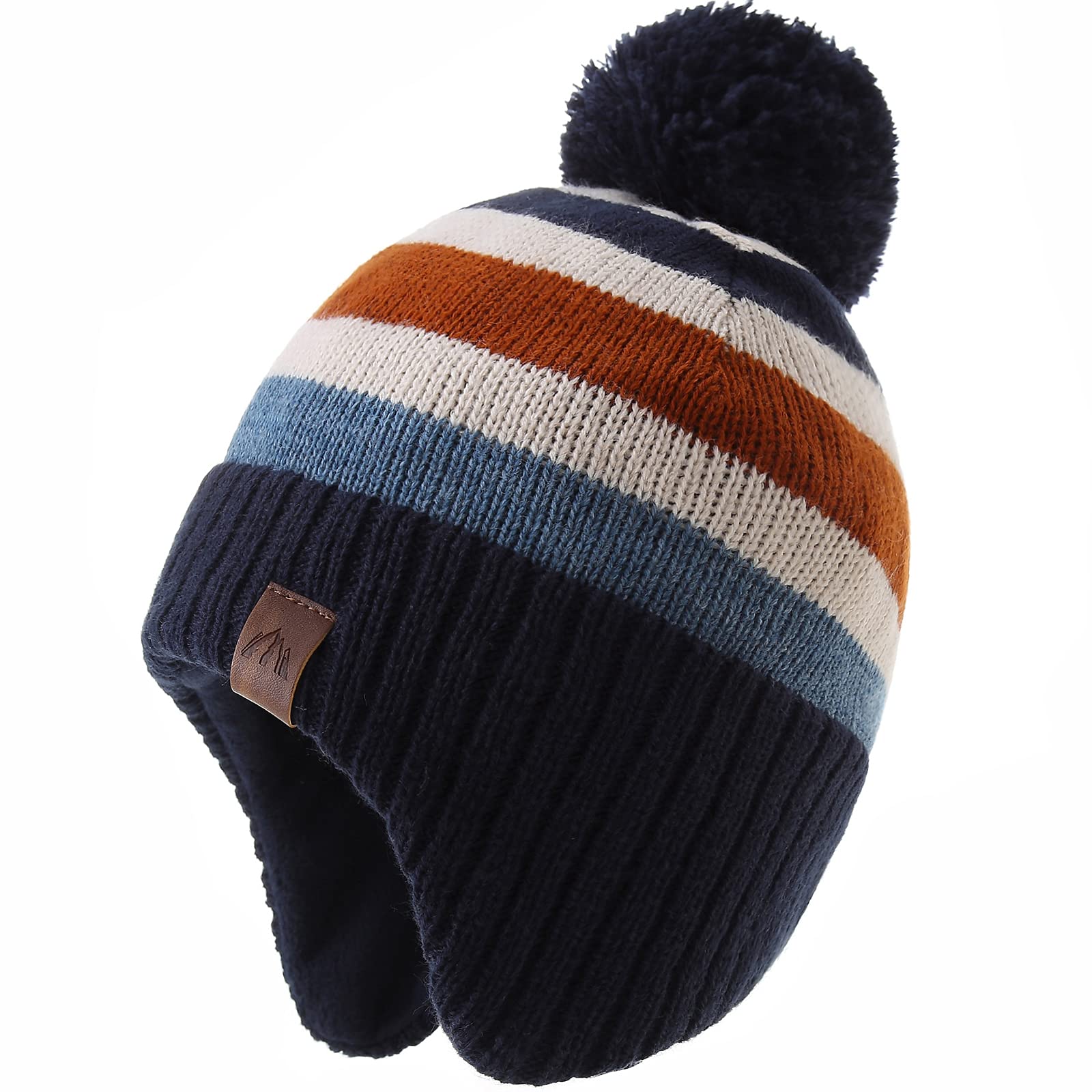 Boys Winter Hat Earflap Knitted Beanie for Kids Warm Fleece Lined Thicken Hat for Baby