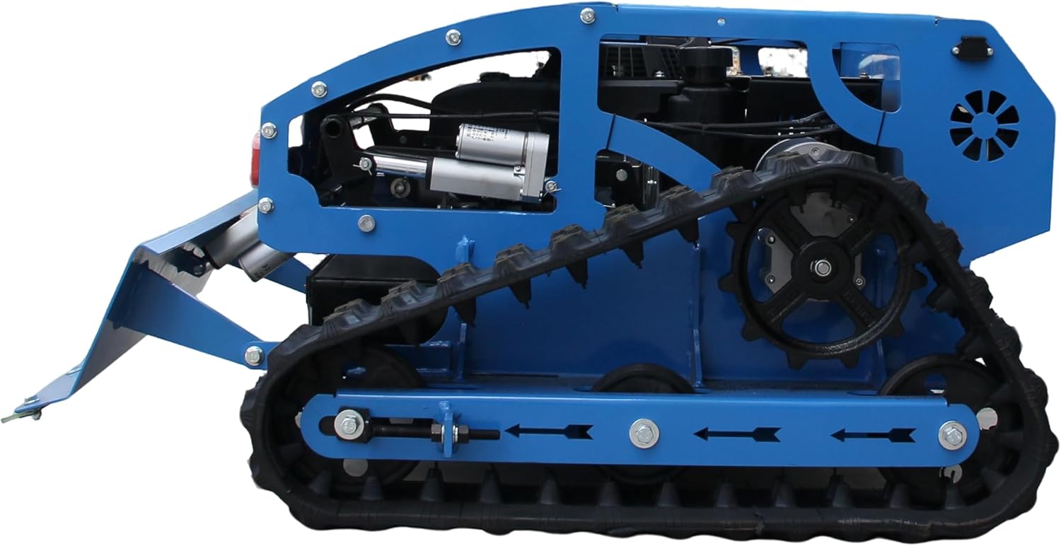 Remote Control Track Lawn Mower with Snow Plow – 9HP Gas Engine, 600m Range, 21.6" Cutting Width, Adjustable Height RC Robotic Lawn Mower for Slopes, Orchards & Commercial Use (Sky Blue.)