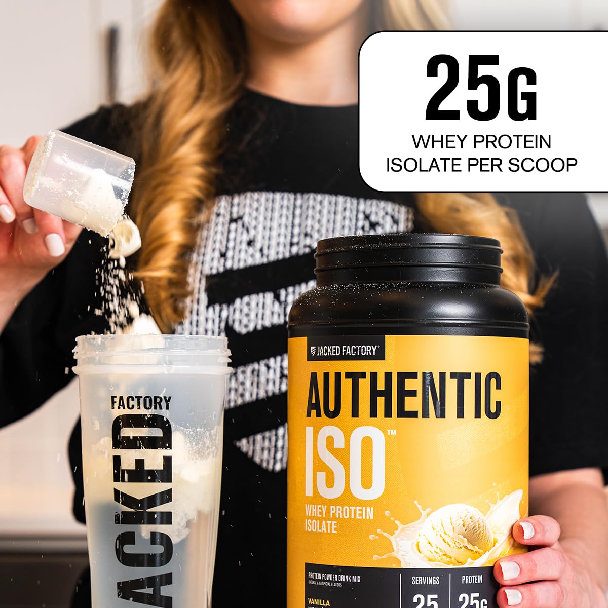 Jacked Factory Authentic ISO Whey Protein Isolate Powder - Low Carb, Non-GMO Muscle Building Protein w/No Fillers, Post Workout Recovery - 25 Servings, Vanilla — Amazon image 2