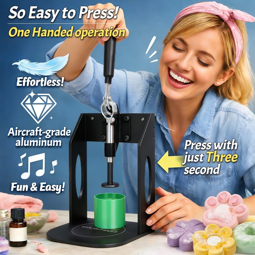 Bath Bomb Press Machine Upgraded Version,with 4PCS Bath Bomb Mold,All-Aluminum Soap Making Machine Kit for Adults Beginners (Black)
