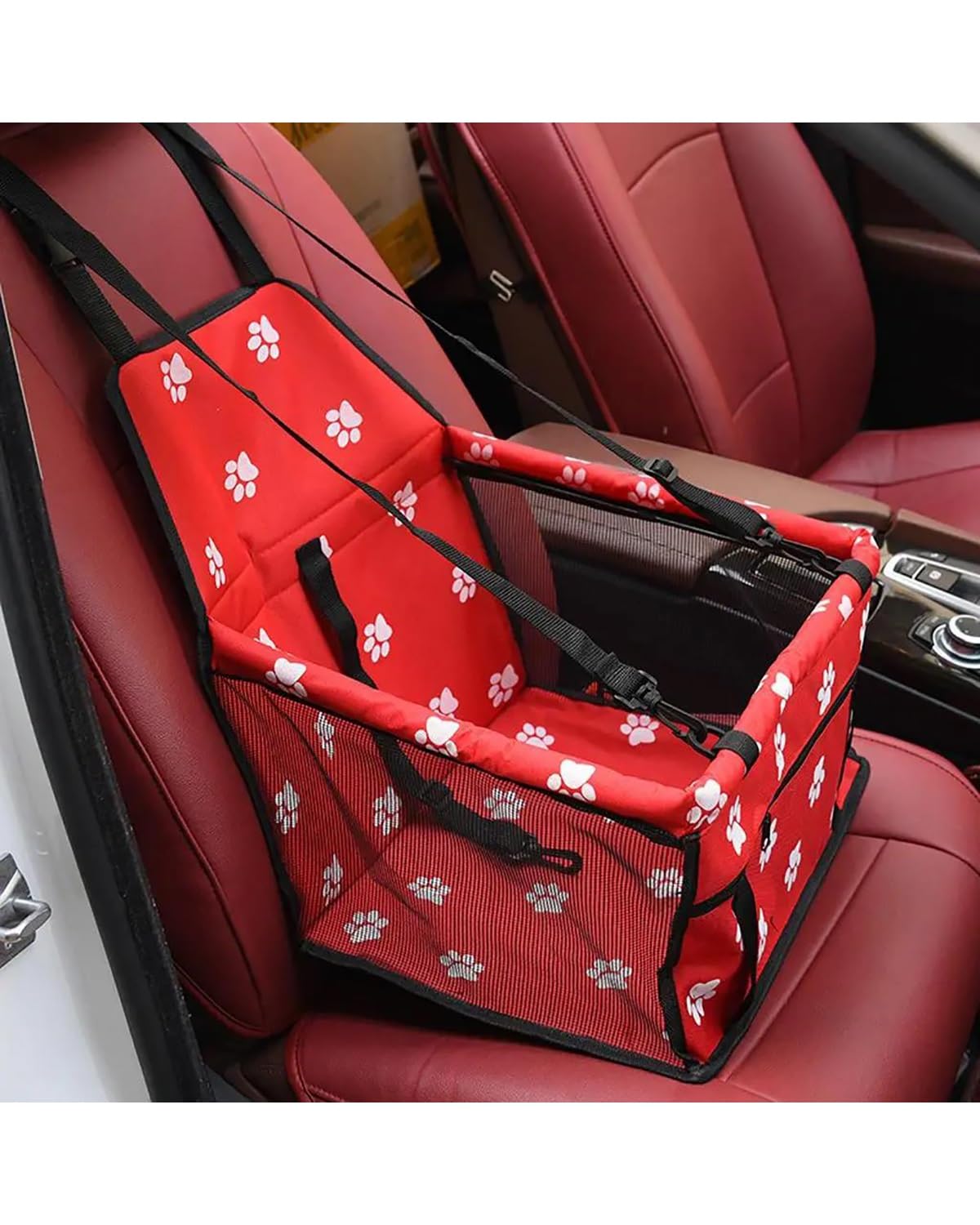 Hundesitze für Autos, Hundeautositz Hund Belüftet for Sitz Zwinger Haustier Auto Booster for Reisebox Mit Leine Hundesitz(Red)