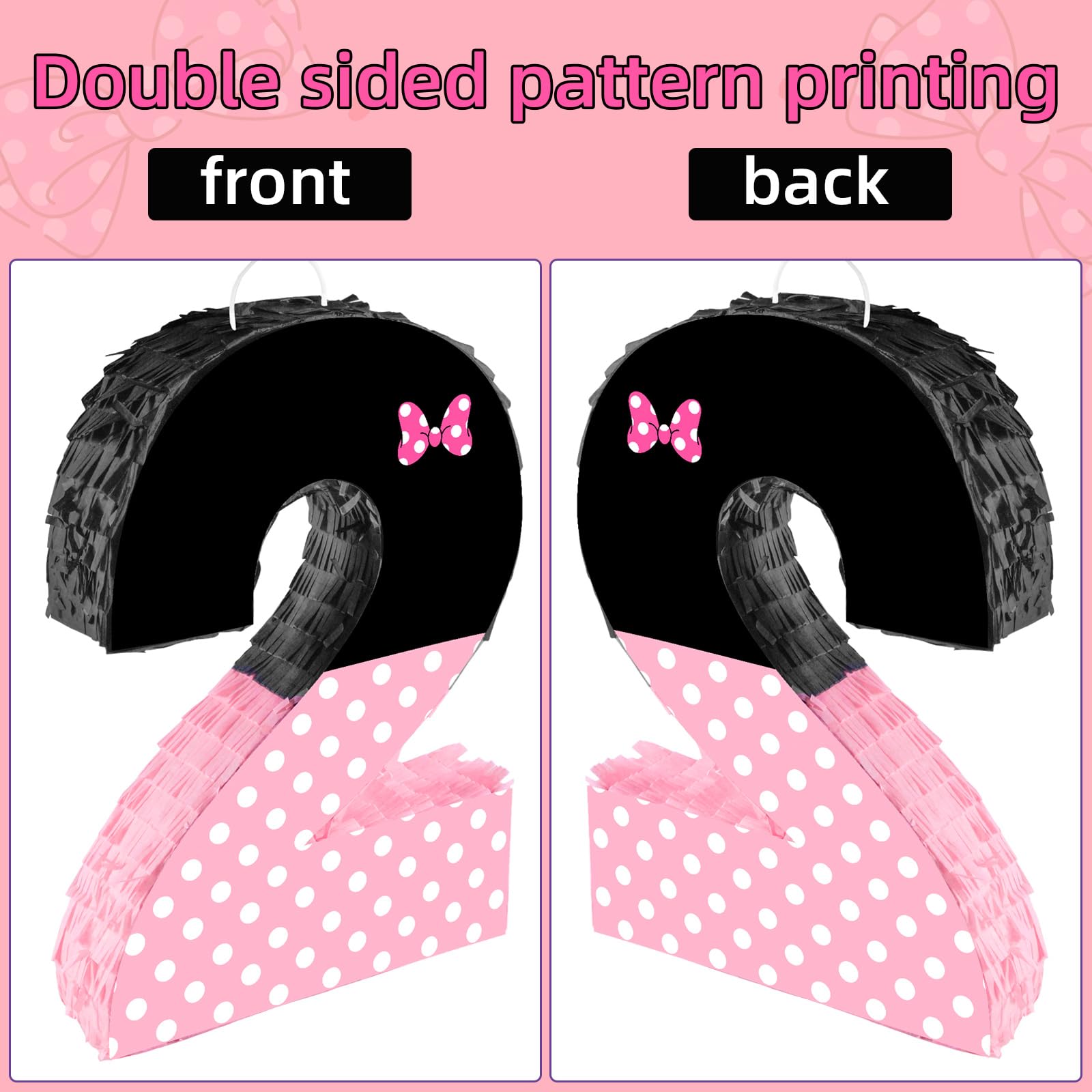 Piñata noire et rose avec nœud sur le thème du nœud, piñata à remplir avec bâton pour les yeux bandés de confettis pour filles et garçons (40 x 29 x 7,6 cm)